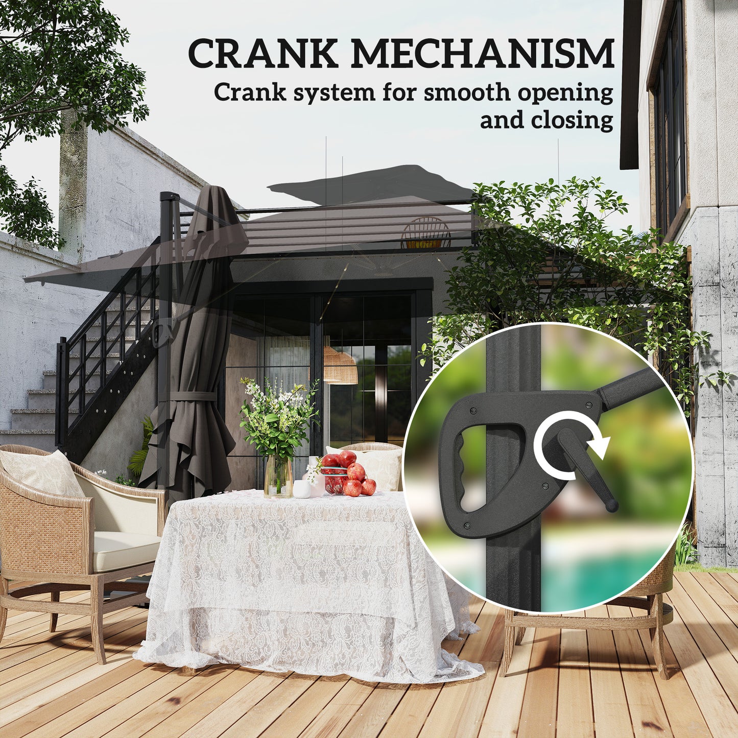 3.5x3 m Garden Cantilever Parasol with Solar LED Lights and Centre Light, Aluminium Large Square Patio Umbrella