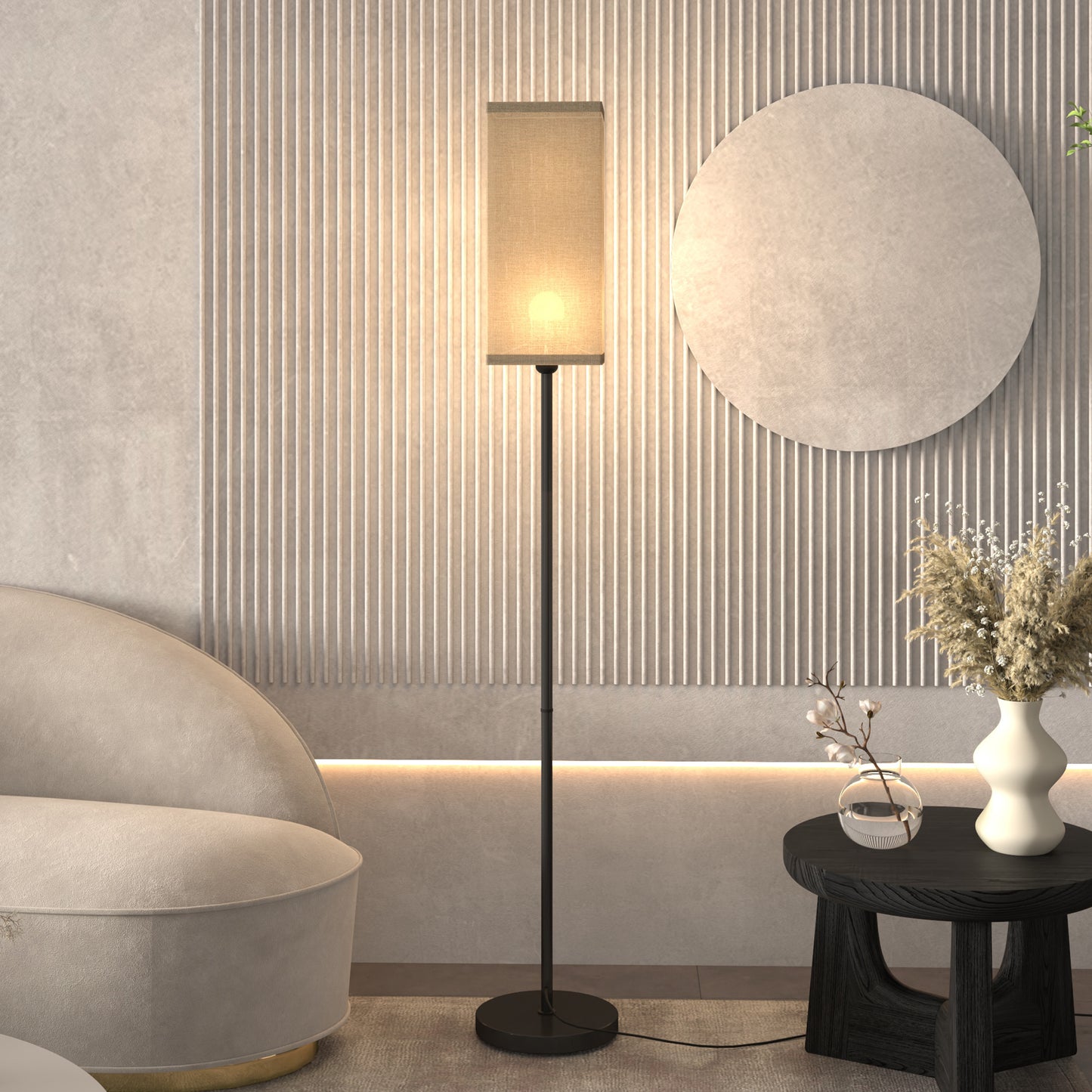 Floor Lamp, Modern Standing Lamp with Linen Shade, Tall Lamps for Living Room, Bedroom, with Foot Switch, Bulb not Included