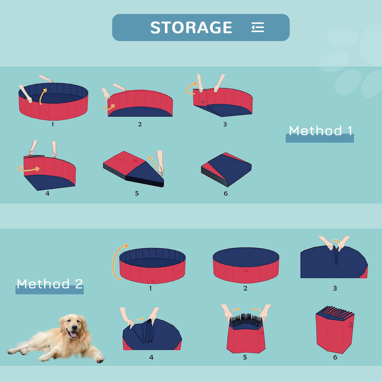 Dog Paddling Pool, Foldable Dog Pool, Leakproof & Hard Plastic, Portable Pet Bathtub with Non-Slip Base & Drainage Hole