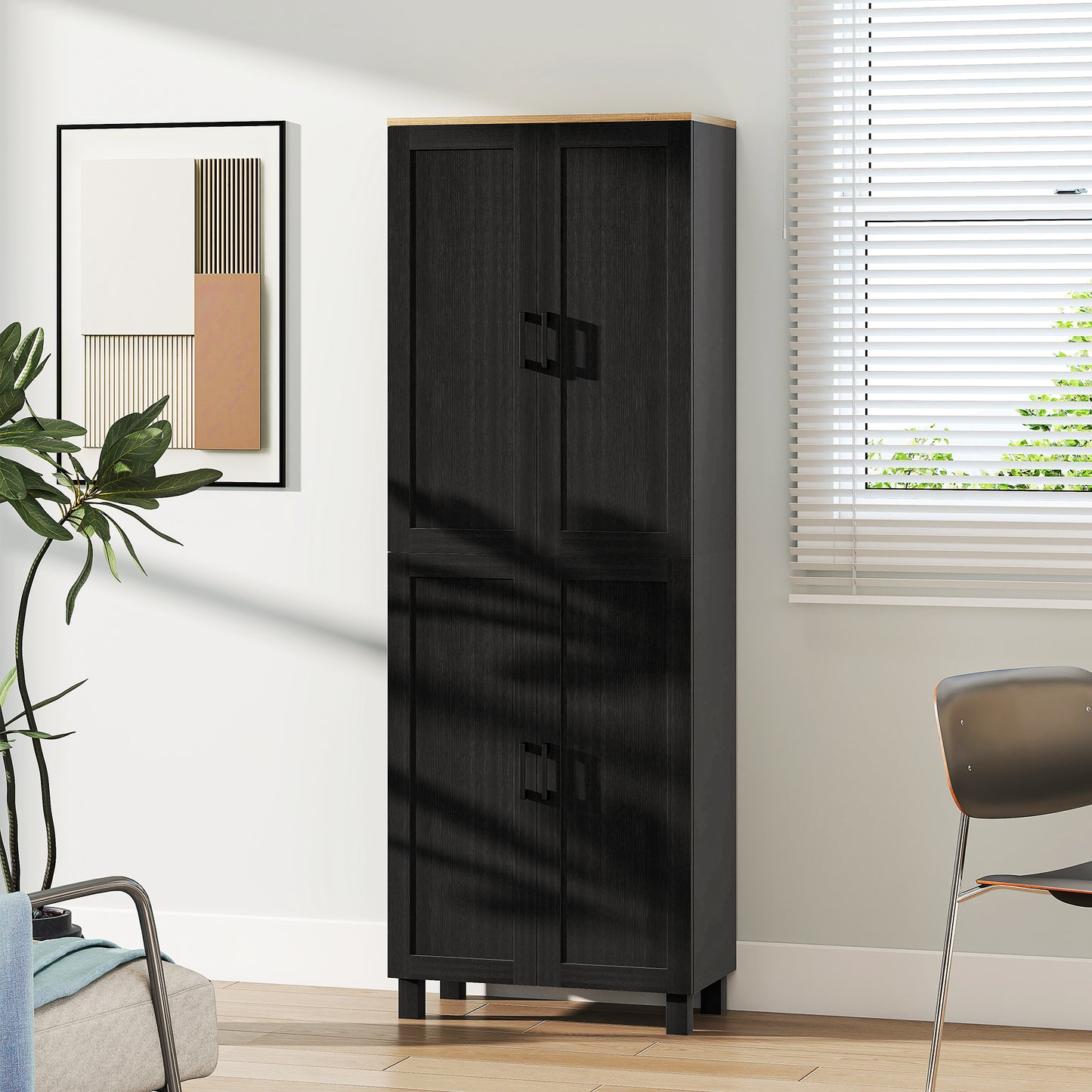 Freestanding Kitchen Cupboard, 4-Door Storage Cabinet with Adjustable Shelves, Modern Kitchen Pantry, 170cm, Black