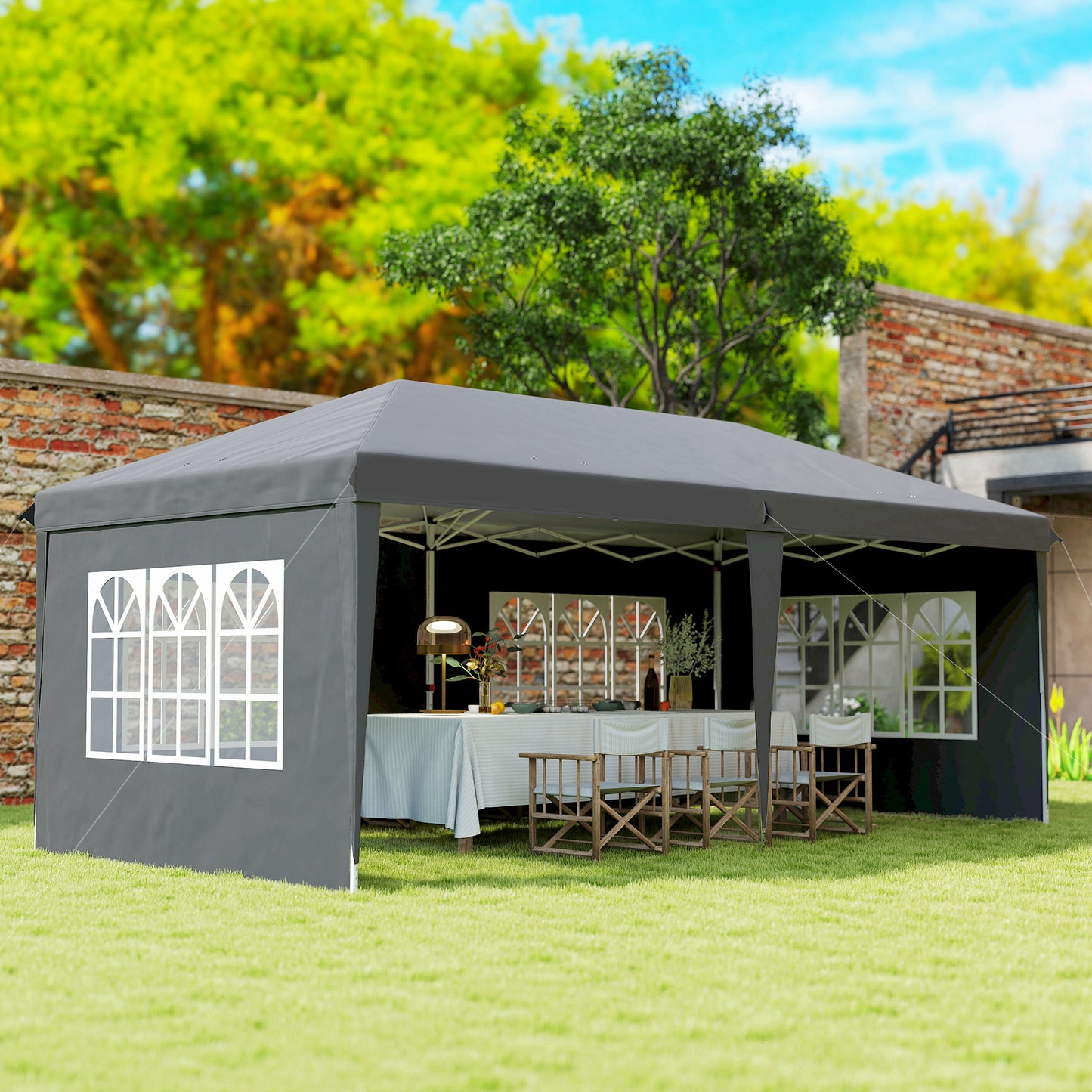 3 x 6m Pop-Up Gazebo, with Removable Walls - Grey