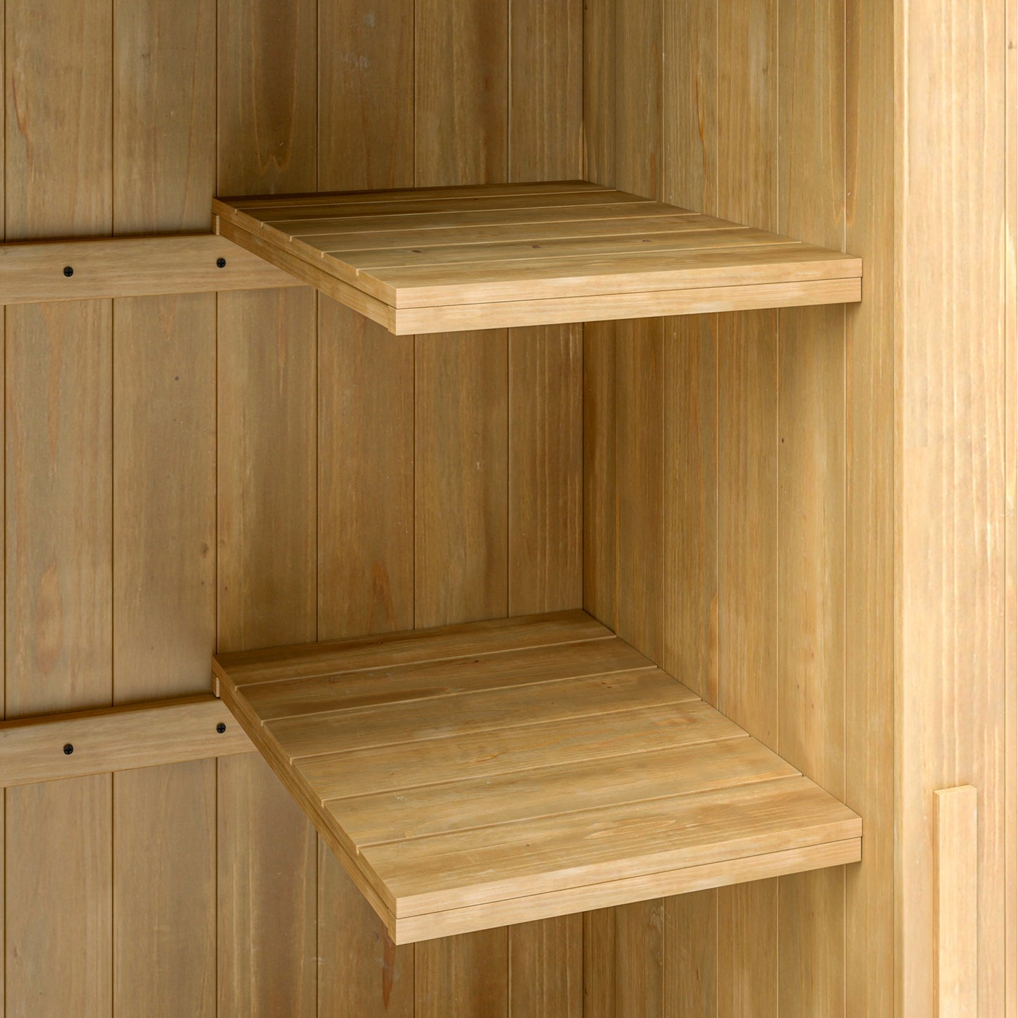 Wooden Garden Storage Shed with 3 Shelves, Outdoor Tool Storage Cabinet with Tilt Roof and Lockable Door