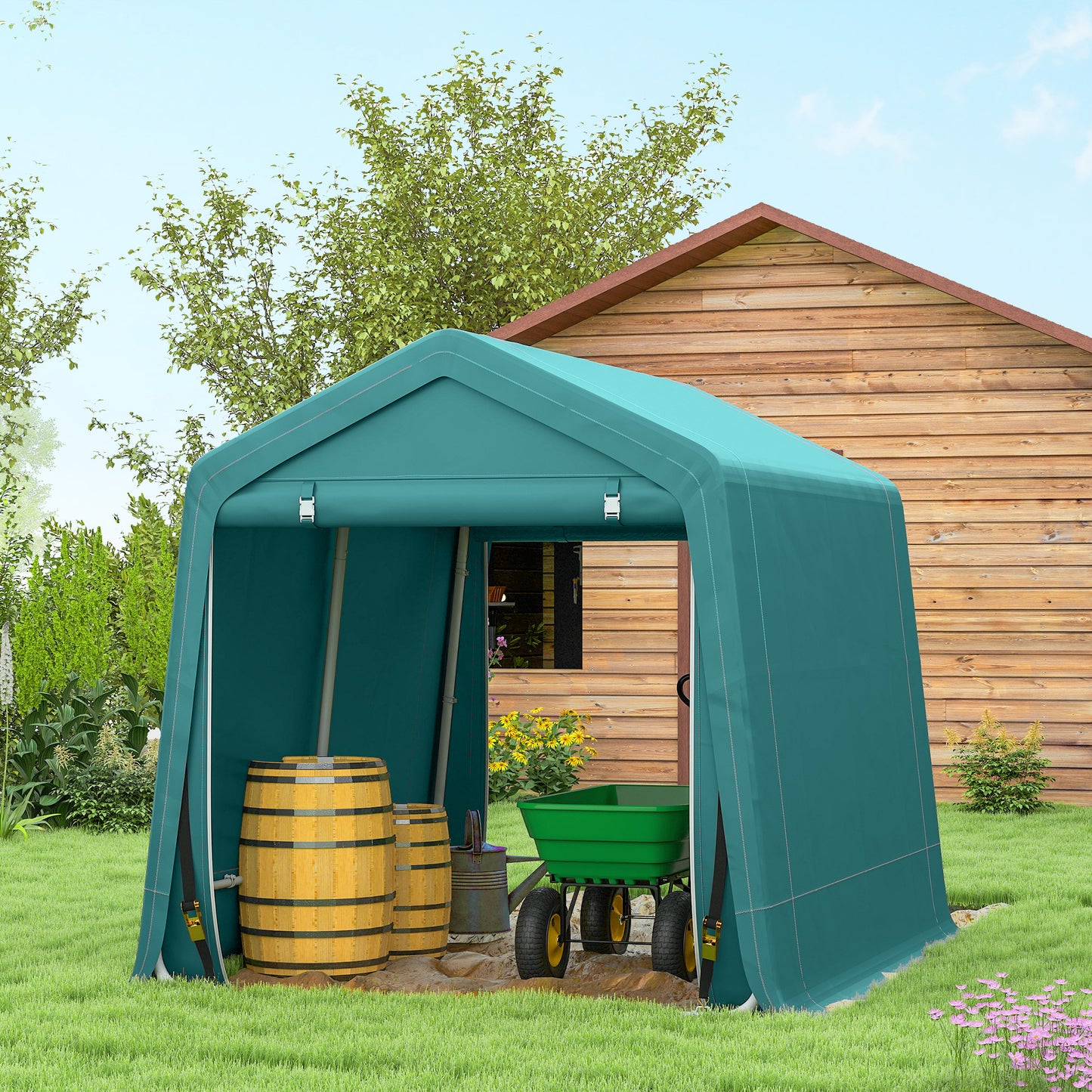 8 x 6.5 ft Outdoor Garden Storage Shed, Waterproof Bike Tent with Double Roll-up Zipper Door for Garden Tools, Green