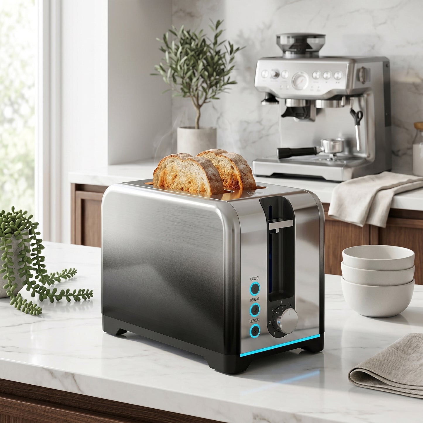 2 Slice Toaster with 7 Browning Levels, Reheat, Defrost and Cancel Functions