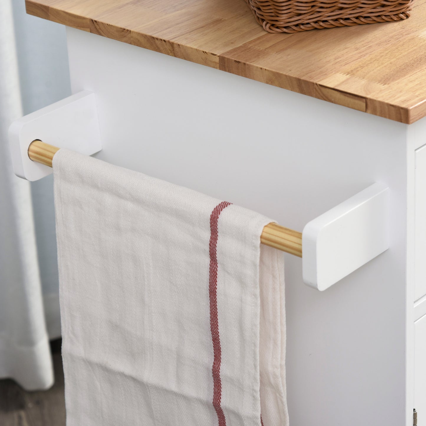 Kitchen Island on Wheels, Mobile Storage Trolley, Rolling Kitchen Cart with Rubber Wood Top, 2-Door Cabinets, 2 Drawers