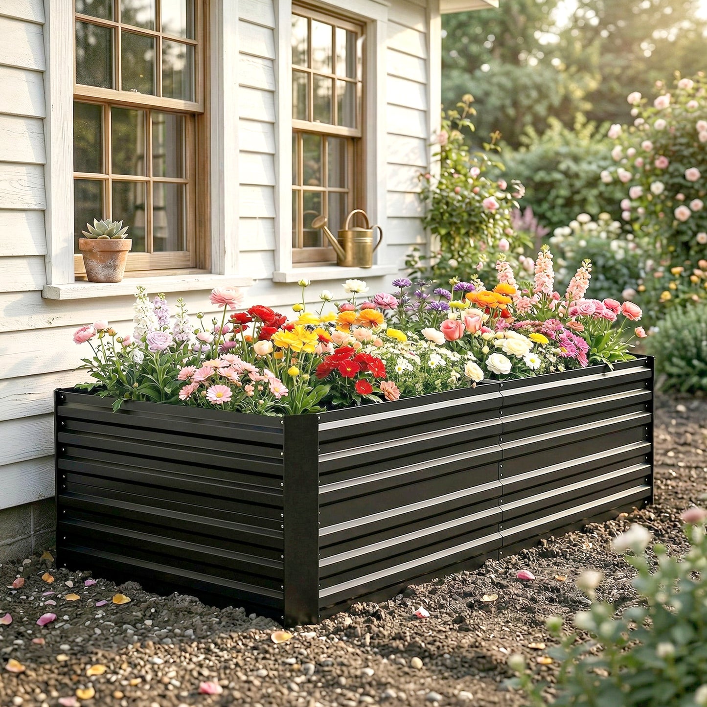 Raised Beds for Garden, Galvanised Steel Outdoor Planters with Multi-reinforced Rods, 180 x 90 x 59 cm, Black