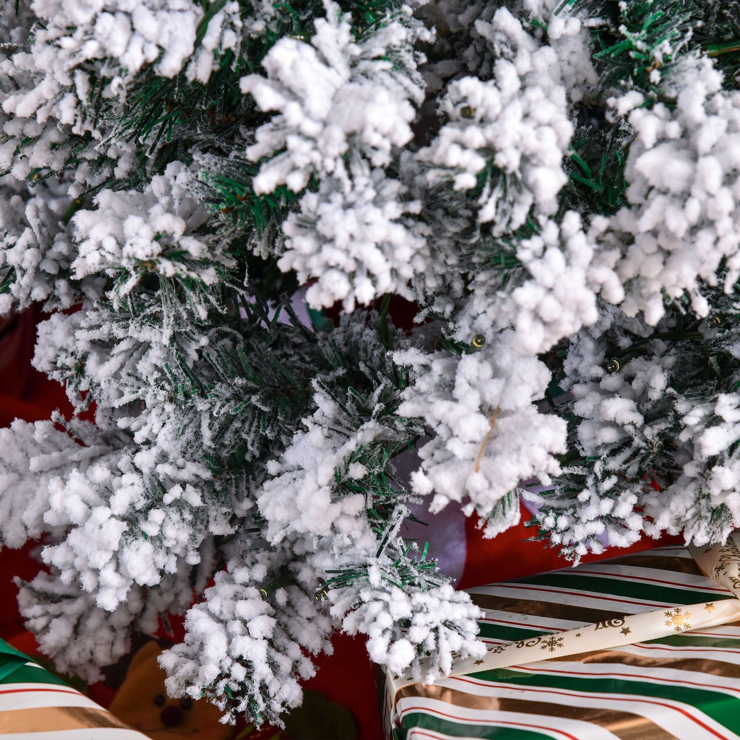 4FT Prelit Artificial Snow Flocked Christmas Tree with Warm White LED Light, Holiday Home Xmas Decoration, Green White
