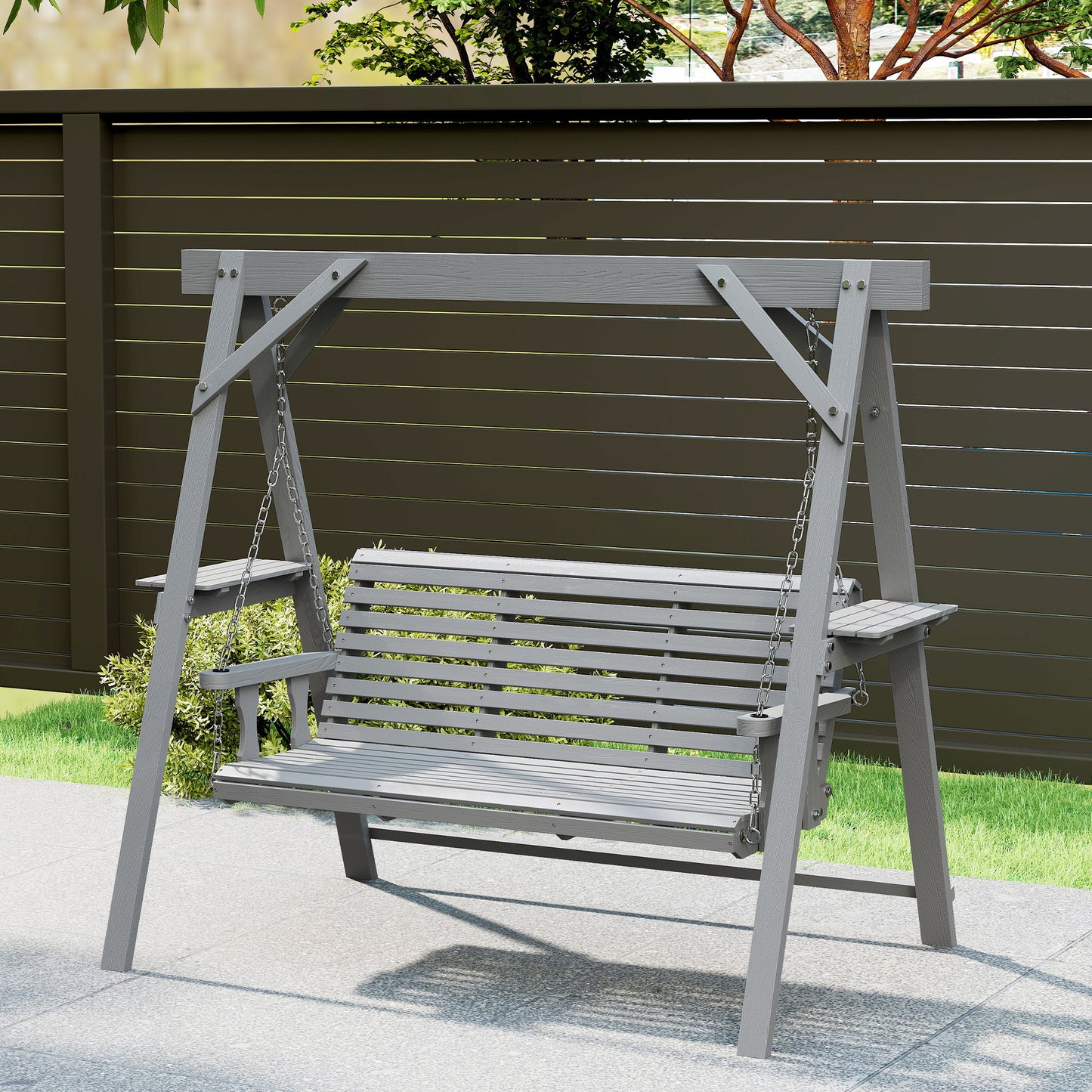 Three-Seater Wooden Swing Bench, Dark Grey