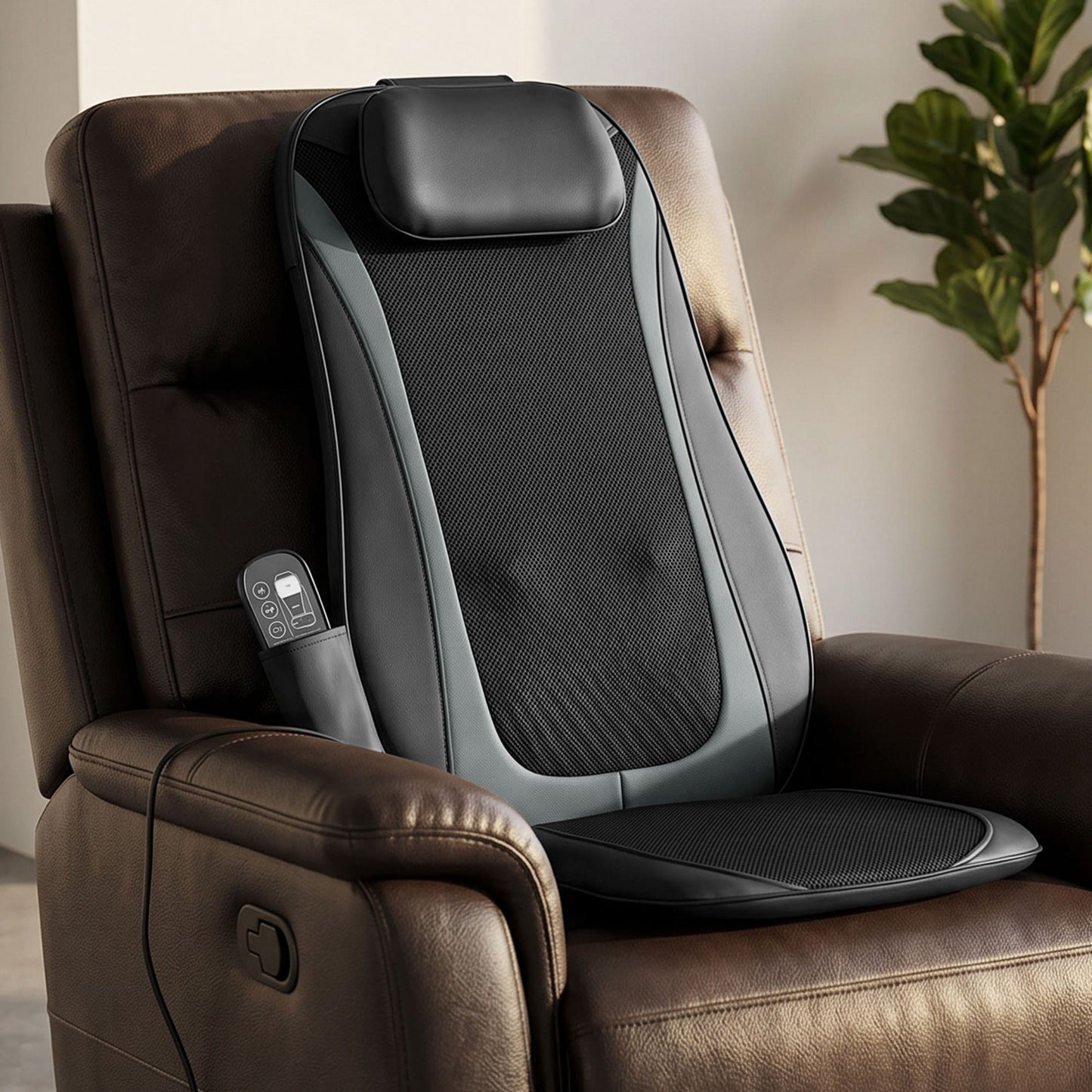 Back Massager with Heat, Deep Tissue Kneading Massage Chair with 3-Level Seat Vibration, Massage Chair Pad for Back Pain