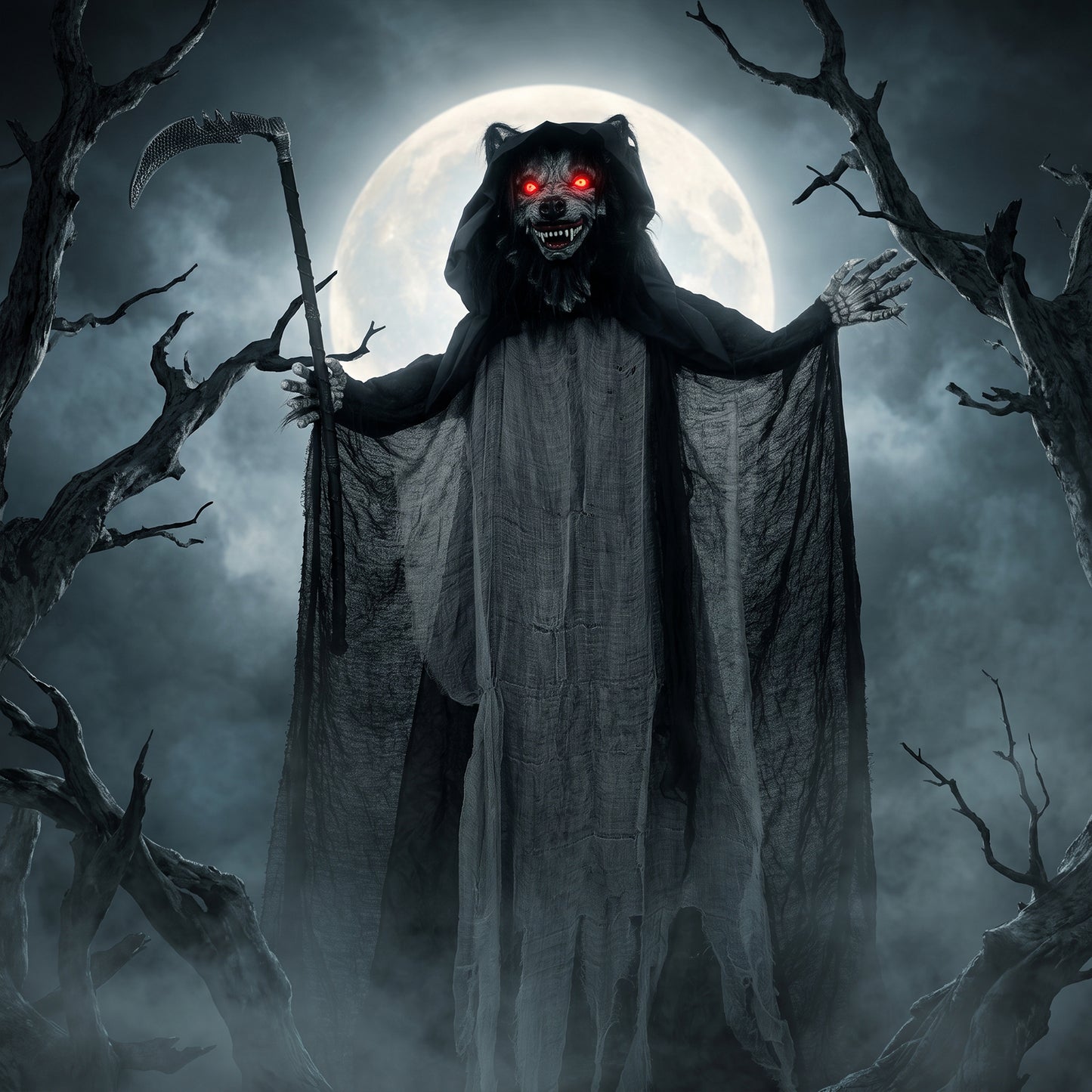 Halloween Standing Werewolf Animated Decoration with Light-Up Eyes, Sound and Touch Activated