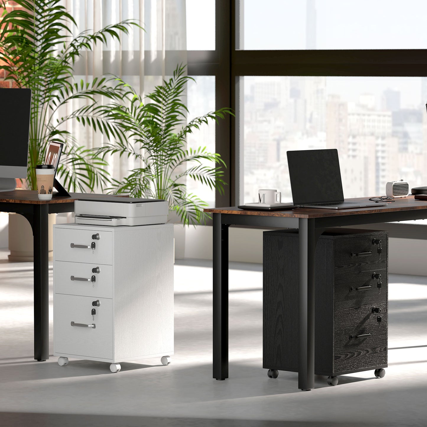 Three Drawer Wood-Effect Filing Cabinet - Black