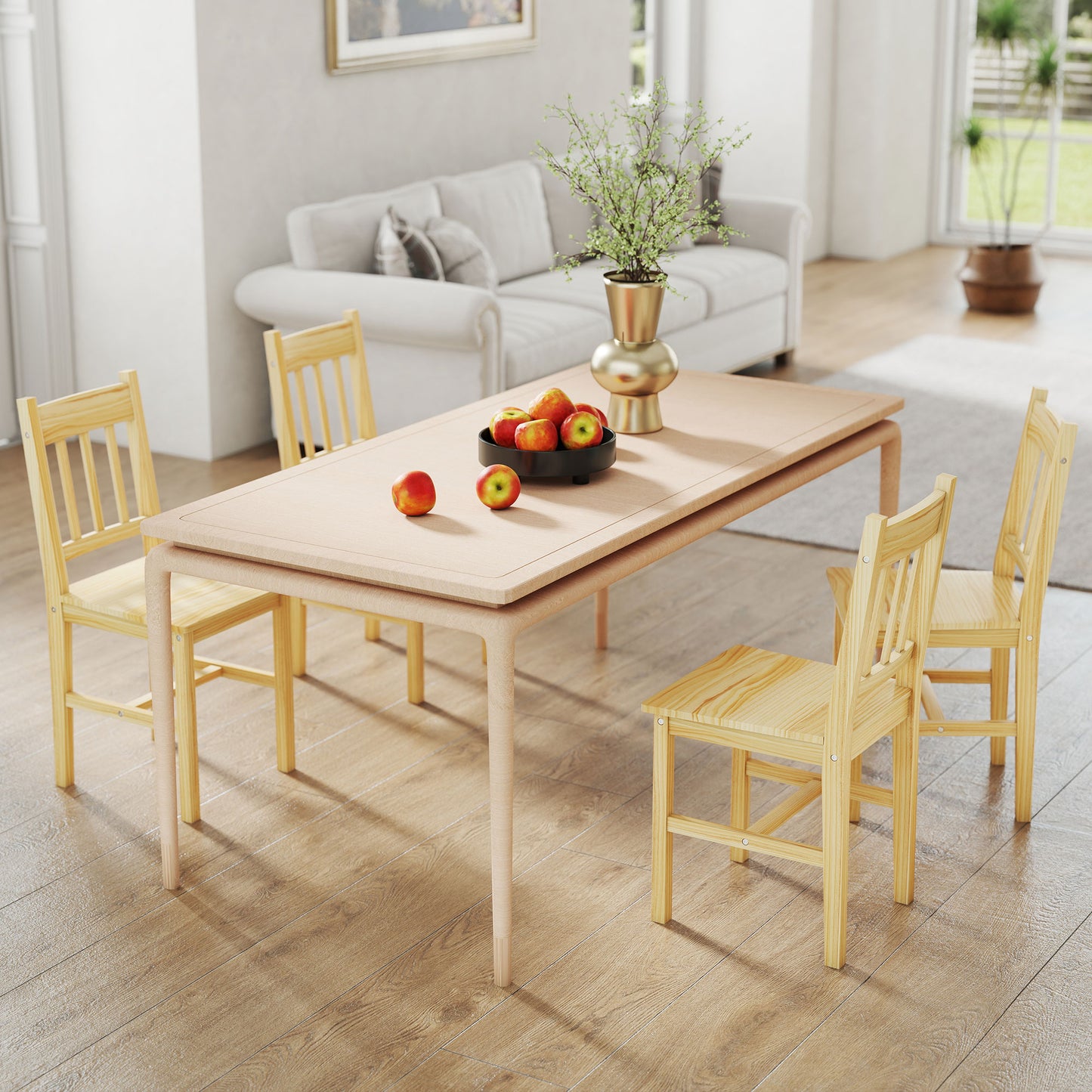 Dining Chairs Set of 2, Kitchen Chair with Slat Back, Pine Wood Structure for Living Room and Dining Room, Natural