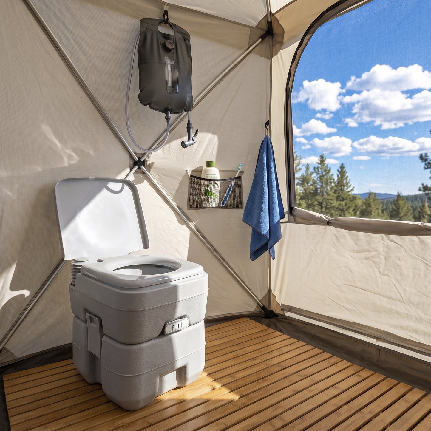 Portable Camping Toilet, 20L Flushable Porta Potty Portaloo with 2 Detachable Tanks