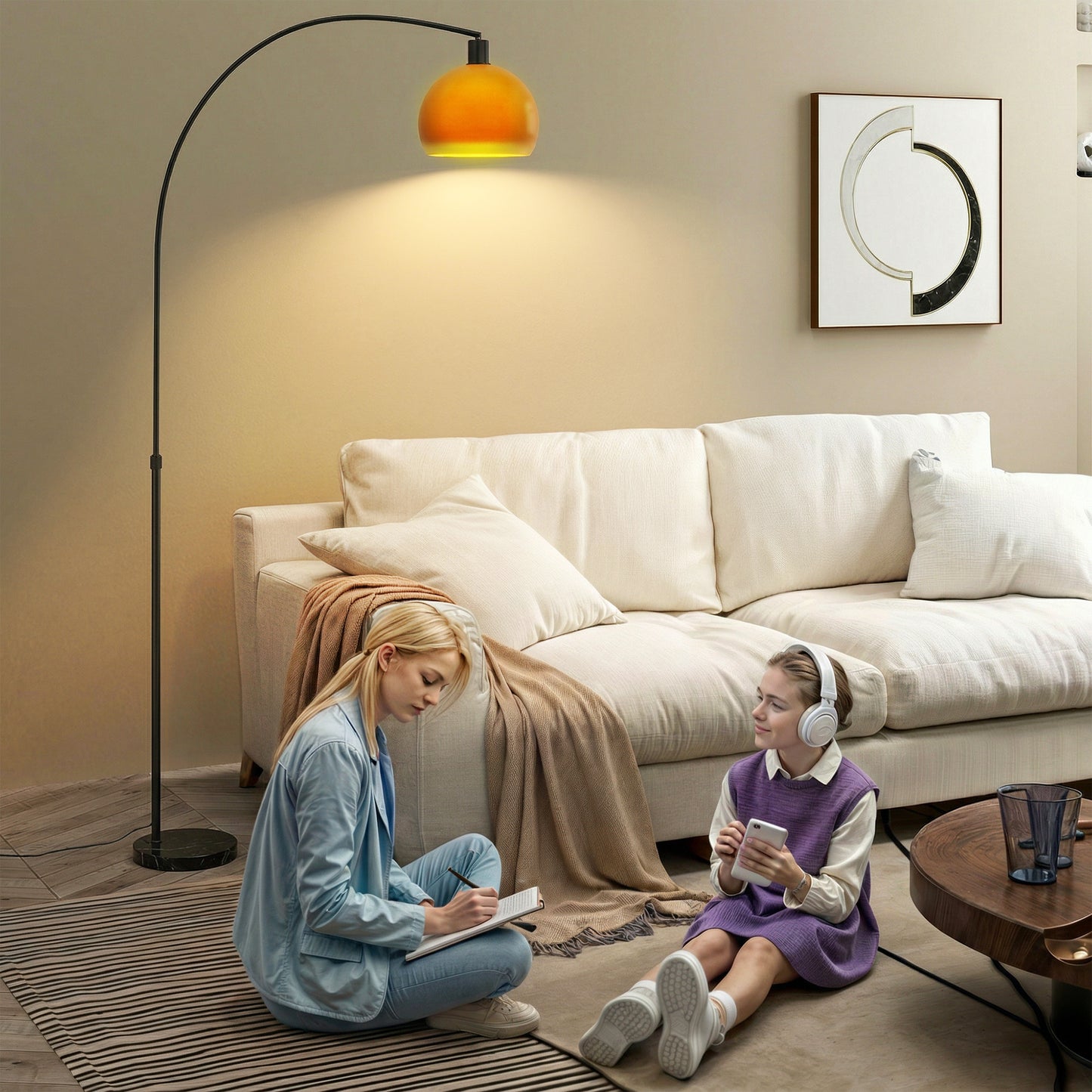 Floor Lamp for Living Room, Modern Standing Lamp with Shade & Foot Switch for Bedroom, Office, Black