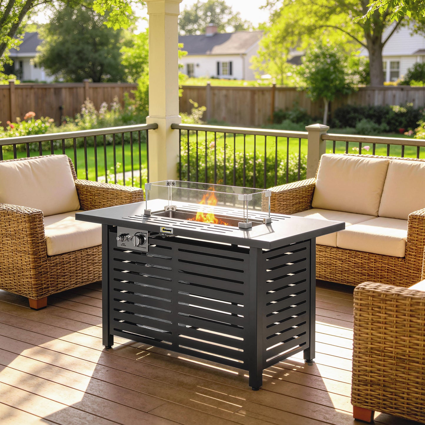 Propane Gas Fire Pit Table, Outdoor Firepit with 43" Steel Tabletop and Lid, 50