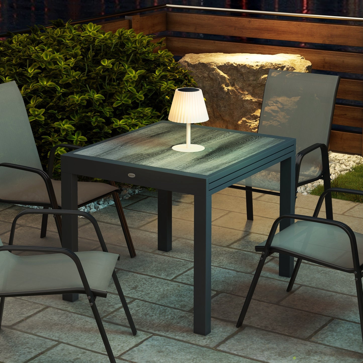 Extending Garden Table, Outdoor Dining Table for 6, Aluminium Frame Rectangular Patio Table with Plastic Board Tabletop