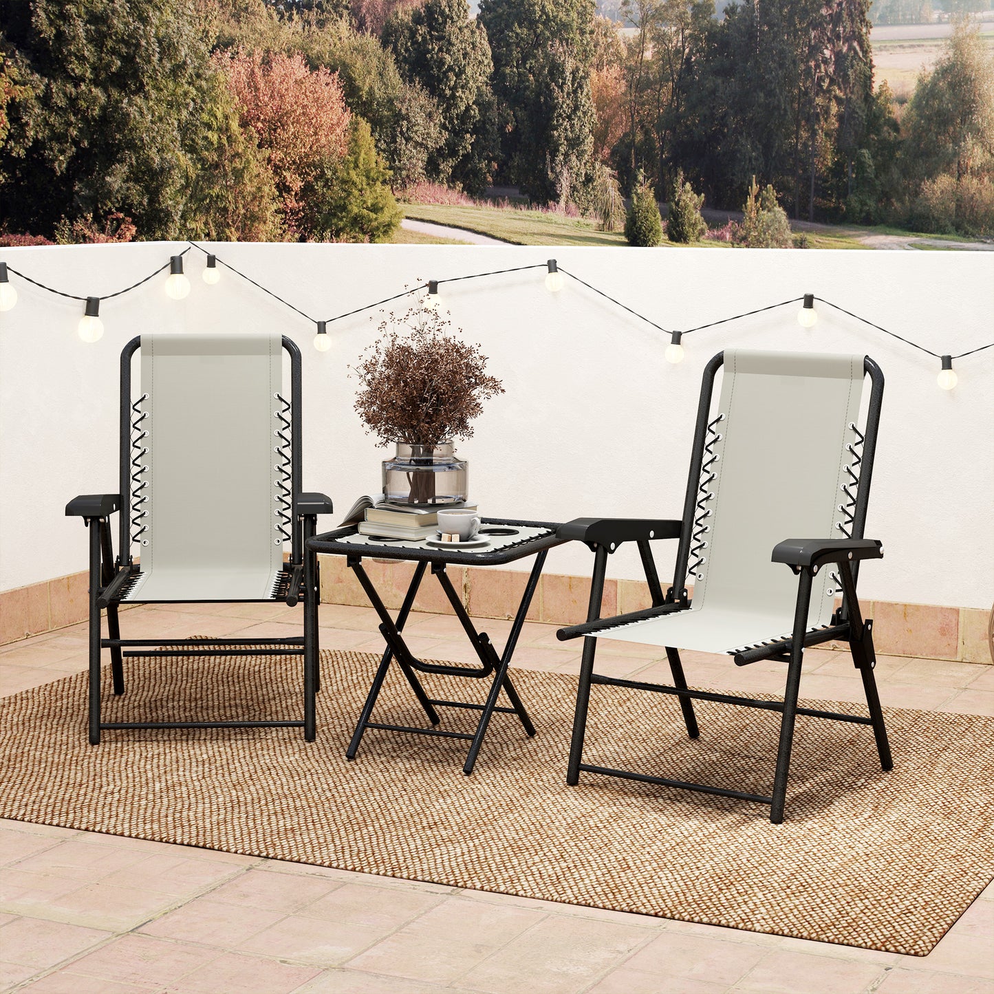 Three-Piece Garden Table and Chair Set - Cream White