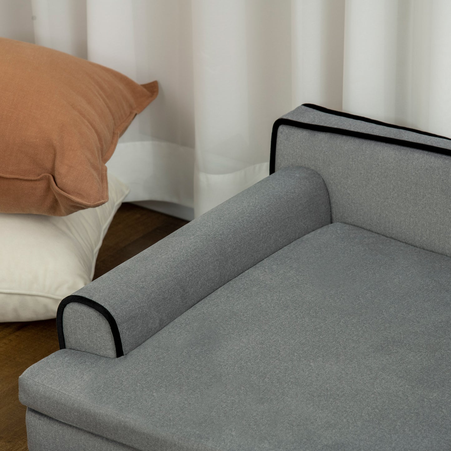 Dog Sofa, with Wooden Legs, Water-Resistant Fabric, for Medium & Large Dogs - Grey
