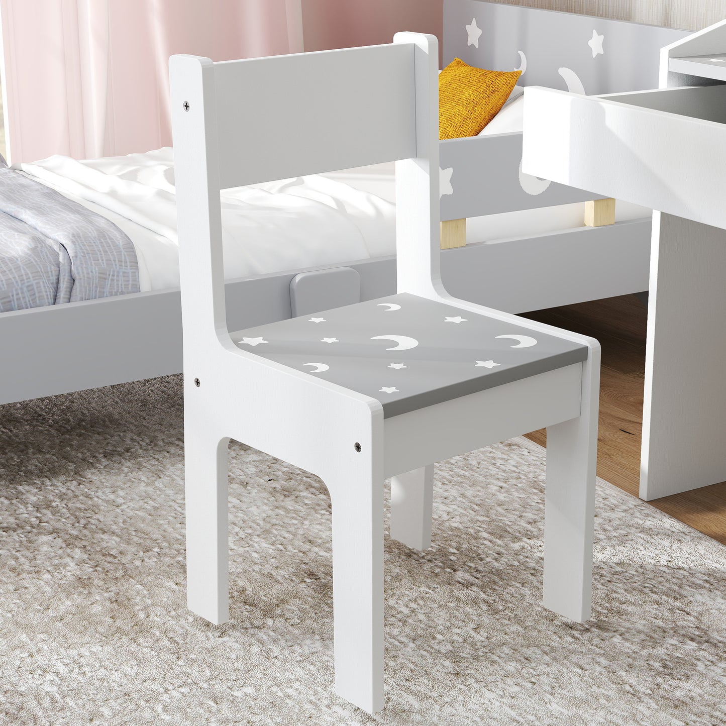 Children Study Table and Chair, Kids Desk and Chair Set with Storage, Pull-Out Drawer, for Ages 3-6 Years, Grey