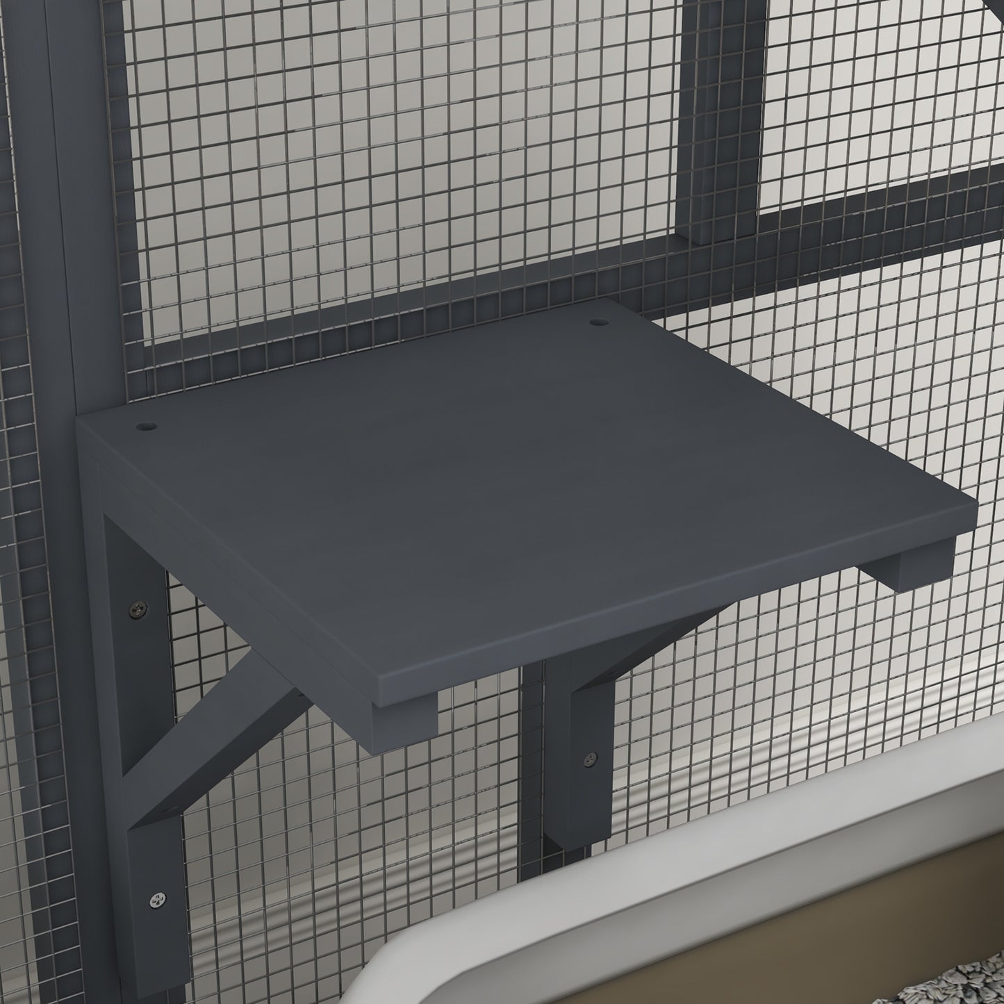 Cat House, Wooden Indoor Catio Cat Enclosure on Wheels, Wooden Kitty Cage with Platforms, Hammock, Light Grey