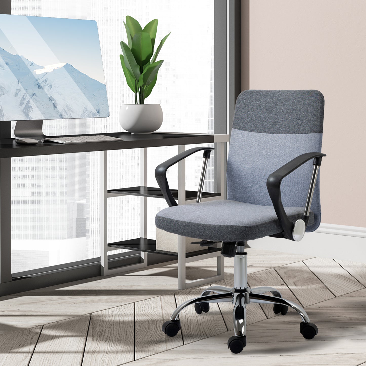 Office Chair Linen Fabric Swivel Computer Desk Chair Home Study Adjustable Chair with Wheels, Grey