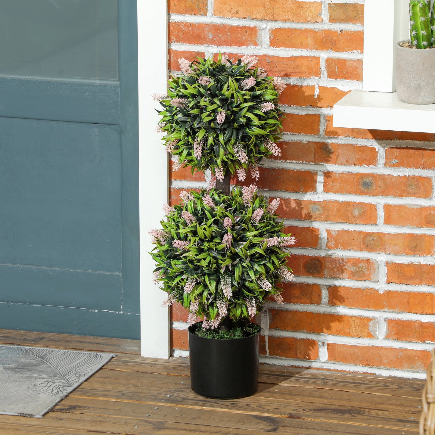 Set of 2 Artificial Plants, Lavender Flowers Ball Trees with Pot, for Home Indoor Outdoor Decor, 70cm