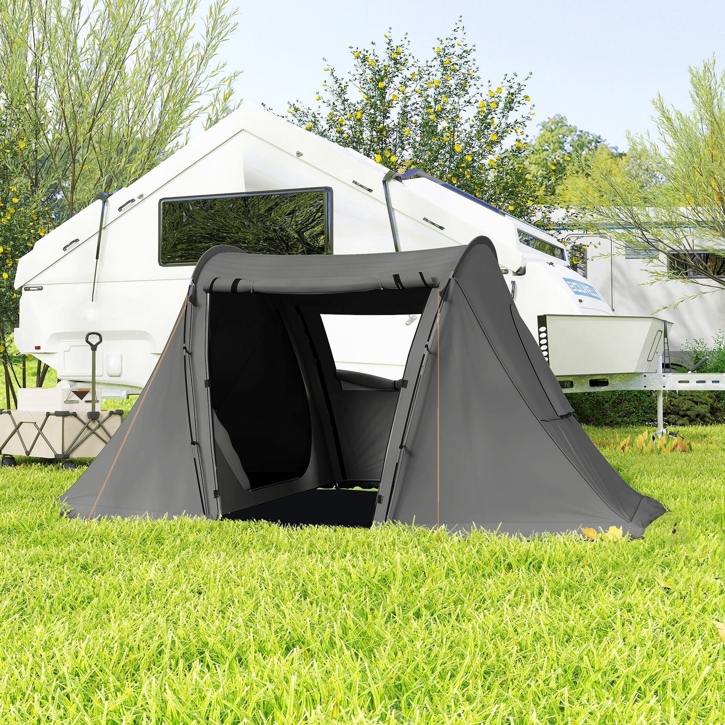 3 Man Camping Tent with Living Area and 2 Bedrooms, 3000mm Waterproof Family Tent with Sewn-in Groundsheet and bag