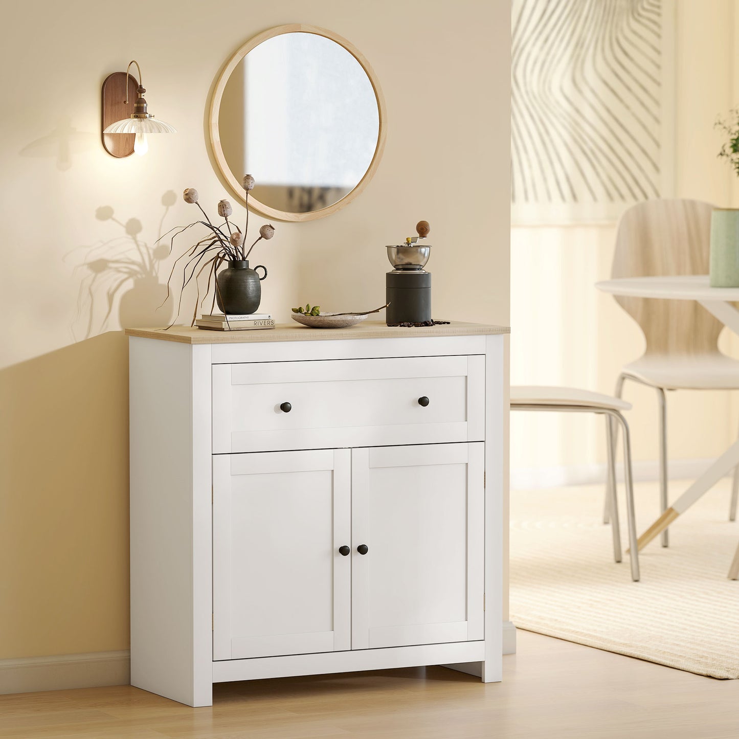 Sideboard Storage Cabinet, Morden Kitchen Cupboard with Adjustable Shelf, Drawer and Double Doors, Sideboard for Living Room