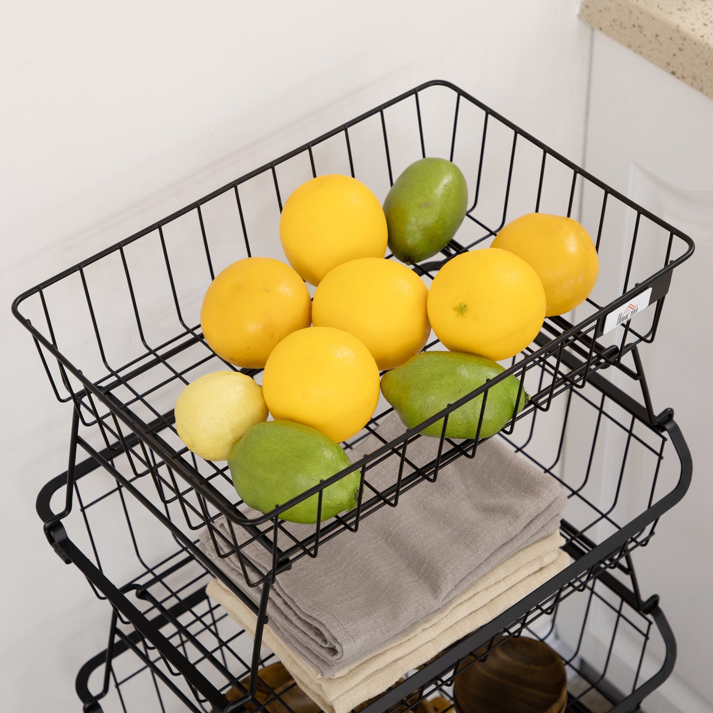5 Tier Storage Trolley, Stackable Fruit Vegetable Cart for Kitchen, Living Room, 40 x 2 x 97 cm, Black