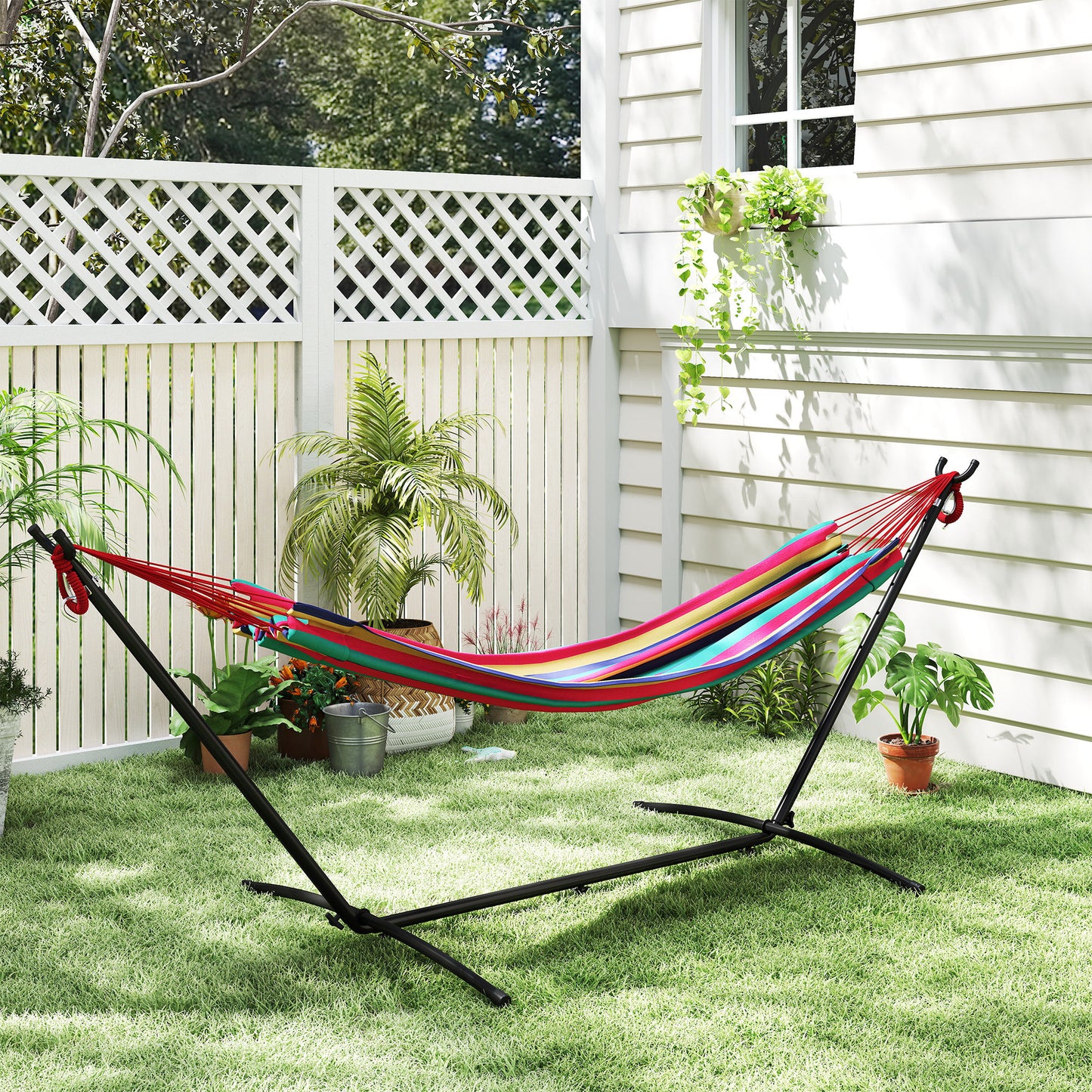 298 x 117cm Hammock with Stand Camping Hammock with Portable Carrying Bag, Adjustable Height, 120kg Load Capacity