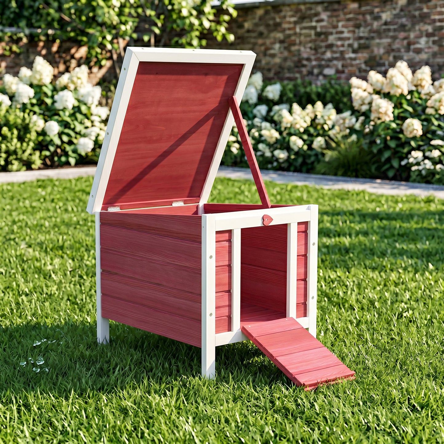 Wooden Rabbit Hutch 51 x 42 x 43 cm, Red