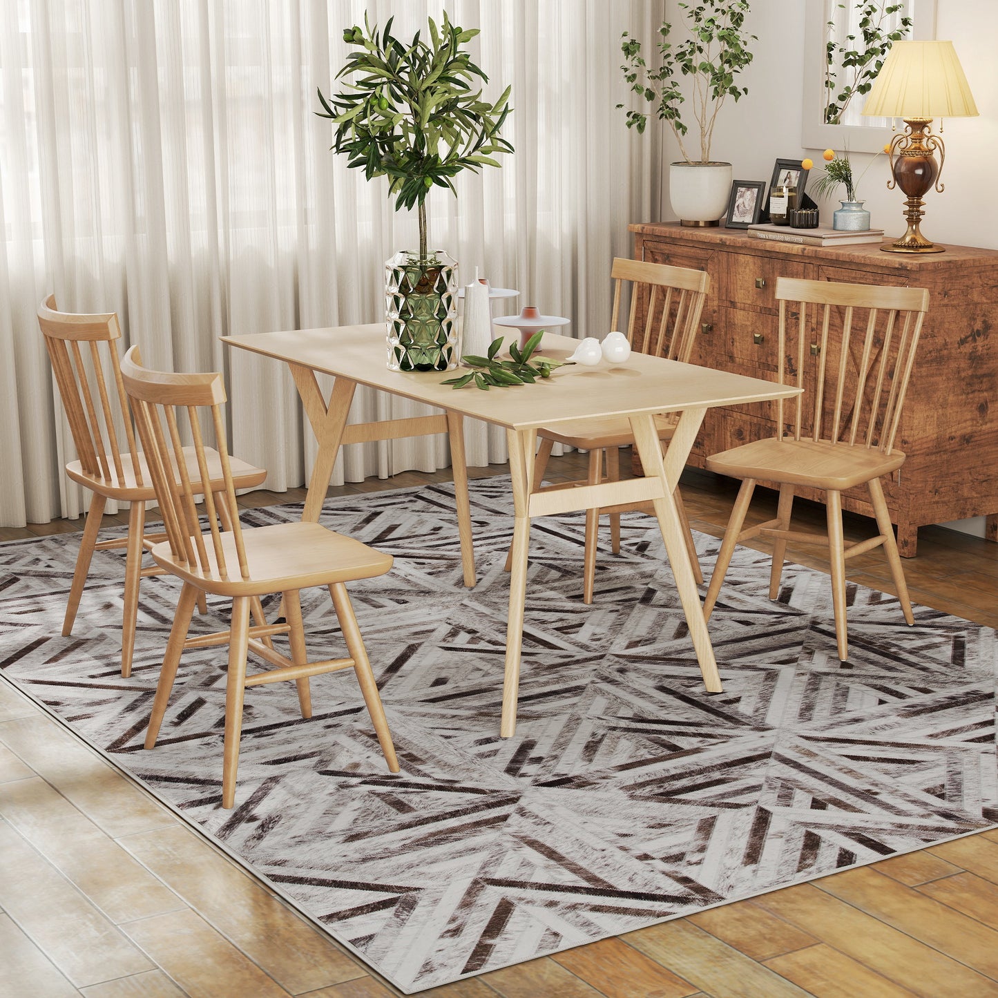Modern Area Rug, Triangle Pattern Non-Slip Washable Rug, Chenille Floor Carpet for Living Room, Bedroom, Dining Room