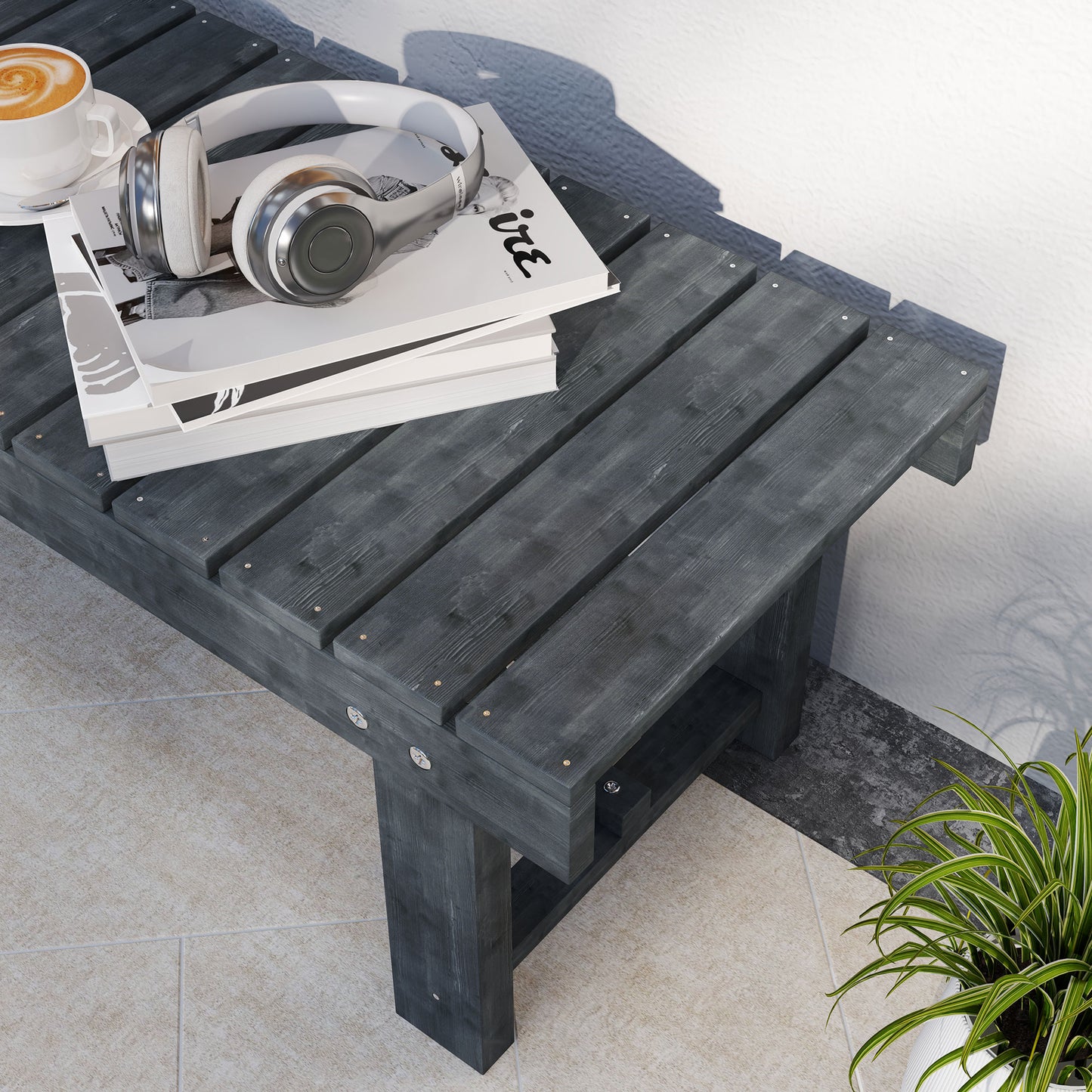 2-Seater Garden Wooden Bench, Grey