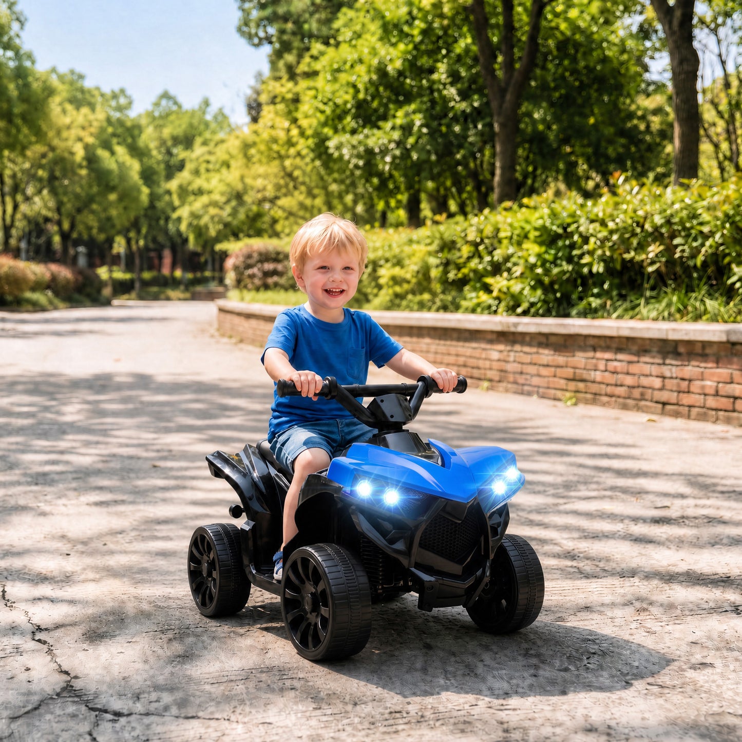6V Kids ATV, 4 Wheeler Electric Ride on Car with Music and LED Headlights, for Ages 18-56 Months Boys and Girls, Blue