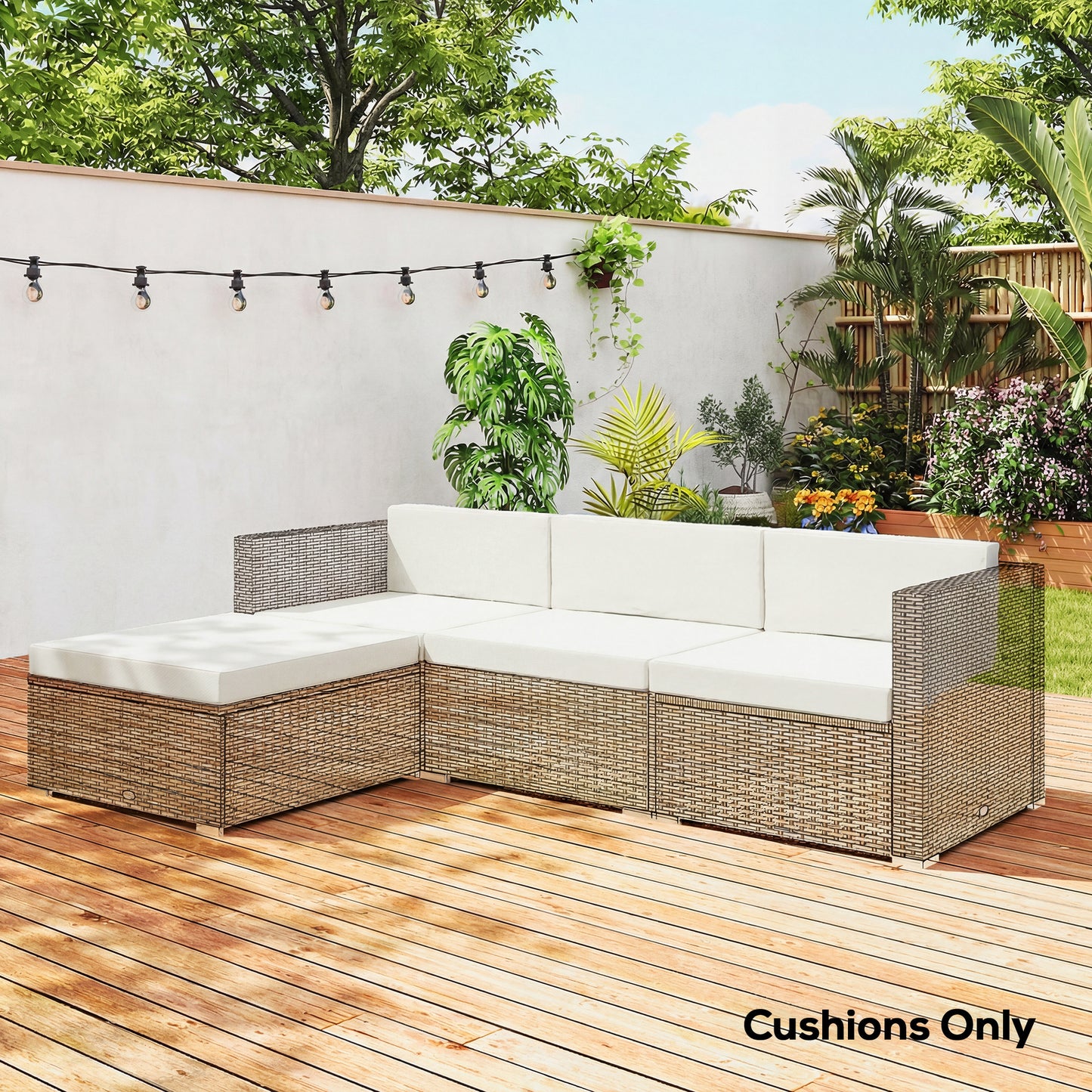 7-Piece Patio Furniture Cushions, Outdoor Loveseat Cushion with Removable Covers for Rattan Furniture, 60x60 cm, Cream