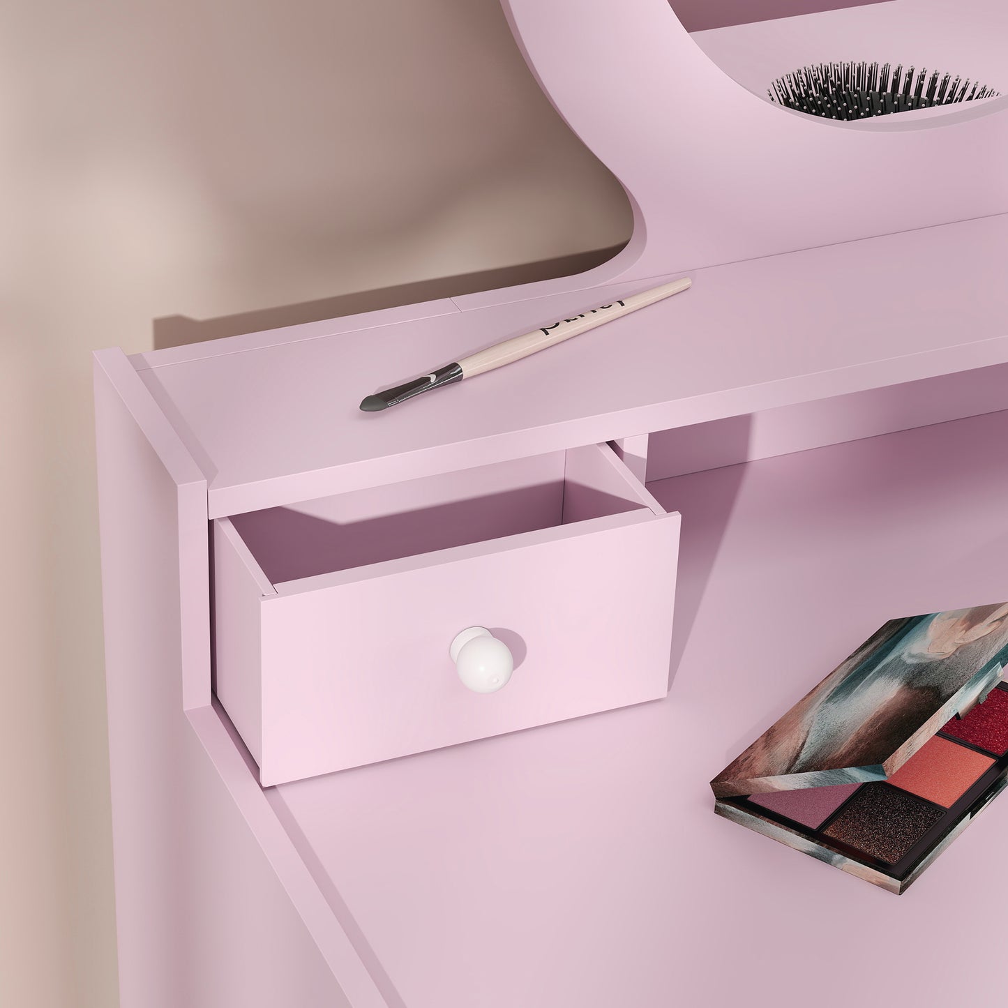 Kids Dressing Table Set Kids Make up Table with Stool and Mirror, Storage Drawers, Gift for Aged 3-8