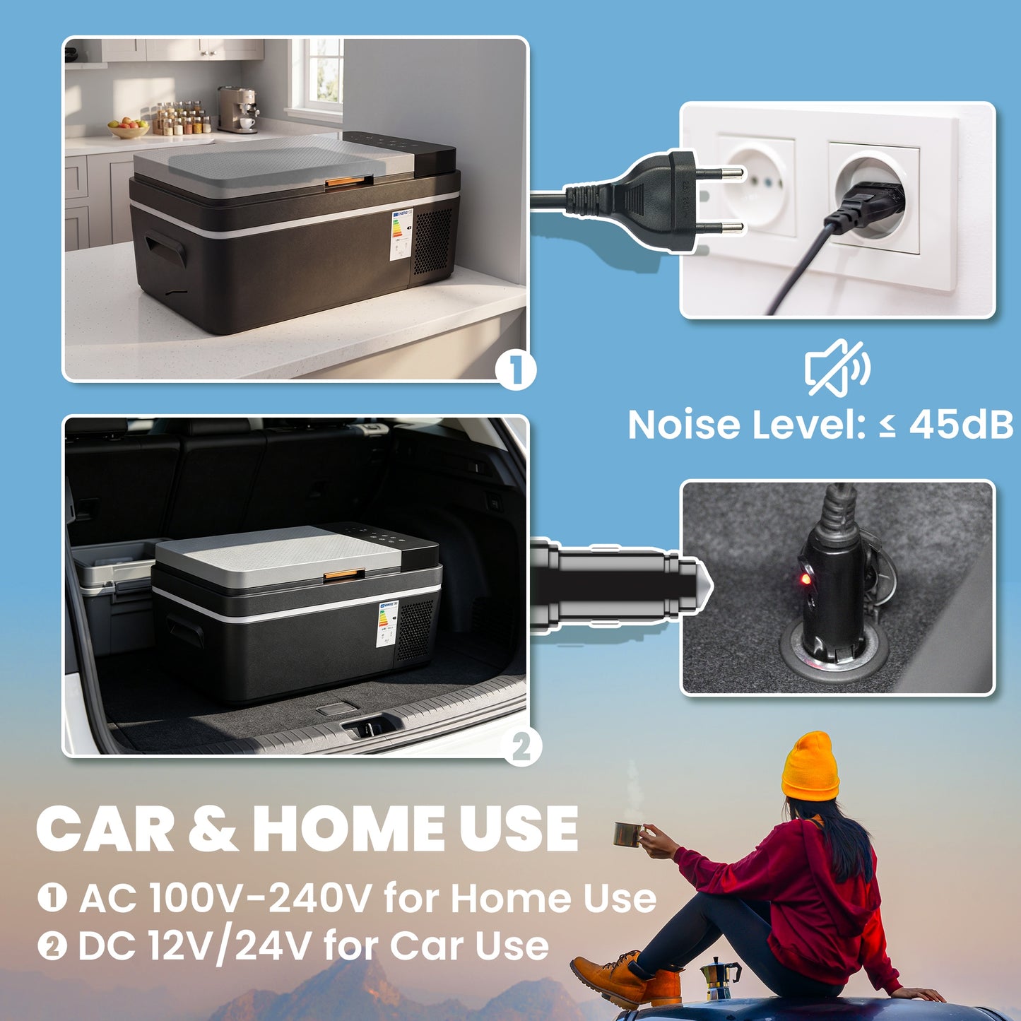 20L Compressor Car Fridge Freezer, Camping Refrigerator with App Control, 12/24V DC and 100-240V AC