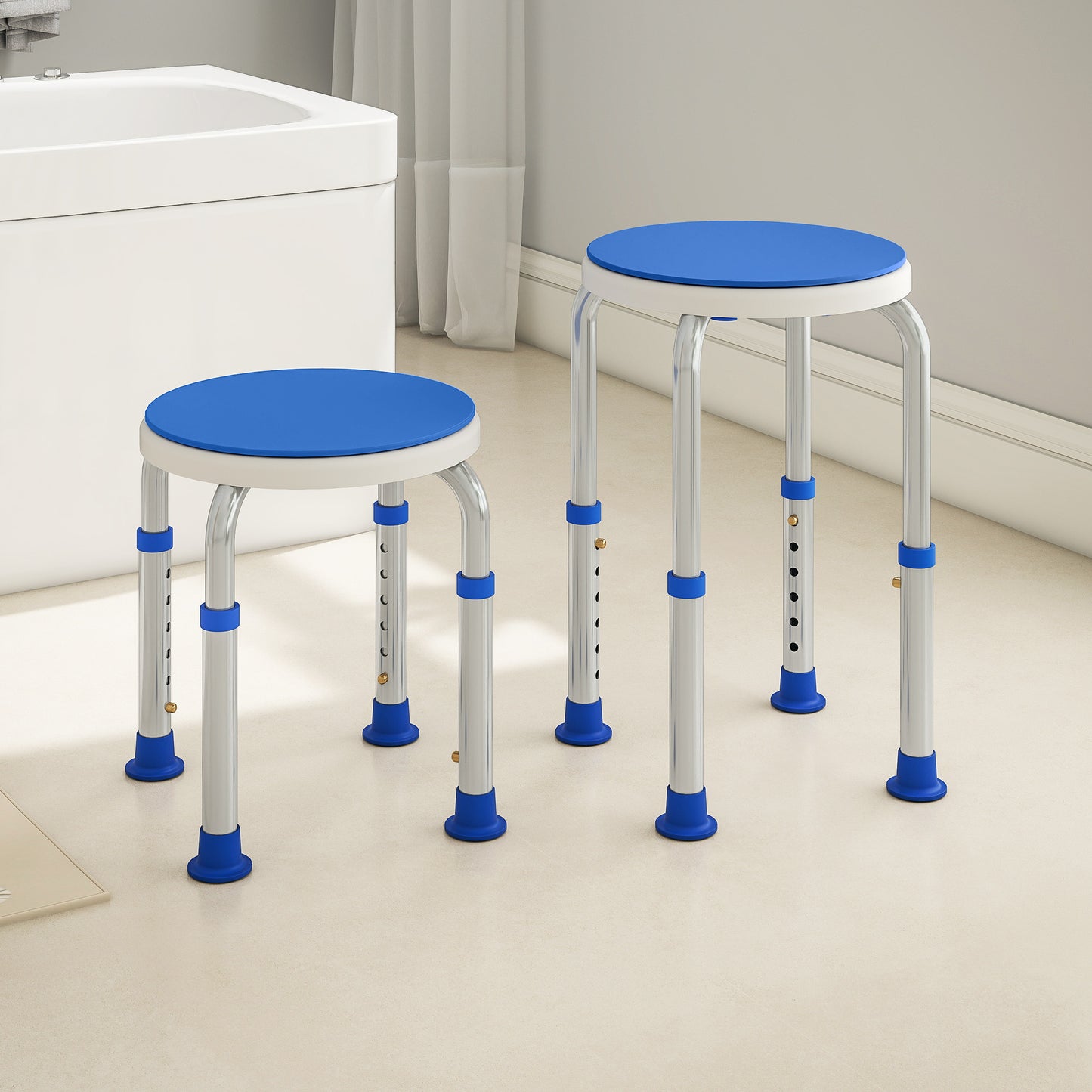 360° Swivel Shower Chair, Height Adjustable Aluminium Shower Stool with Non-Slip Feet for Disabled, Elderly, Blue