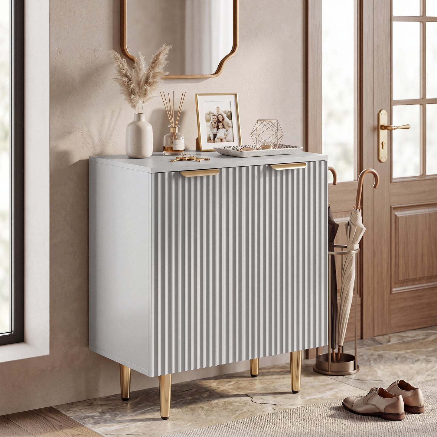Sideboard Buffet Cabinet, Modern Kitchen Storage Cabinet with Adjustable Shelf and Metal Legs, Grey