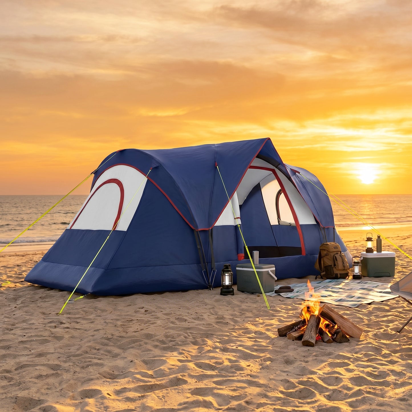 5 Man Camping Tent, Large Tunnel Tent, Water Resistant Hiking Shelter with Groundsheet and Carry Bag, Navy Blue