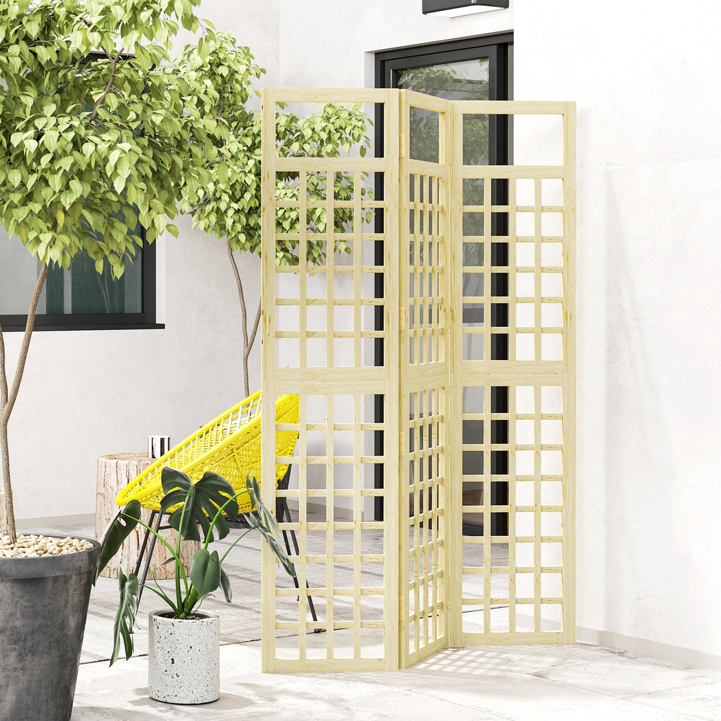 3-Panel Garden Privacy Screen, Freestanding Foldable Wooden Outdoor Divider/Trellis