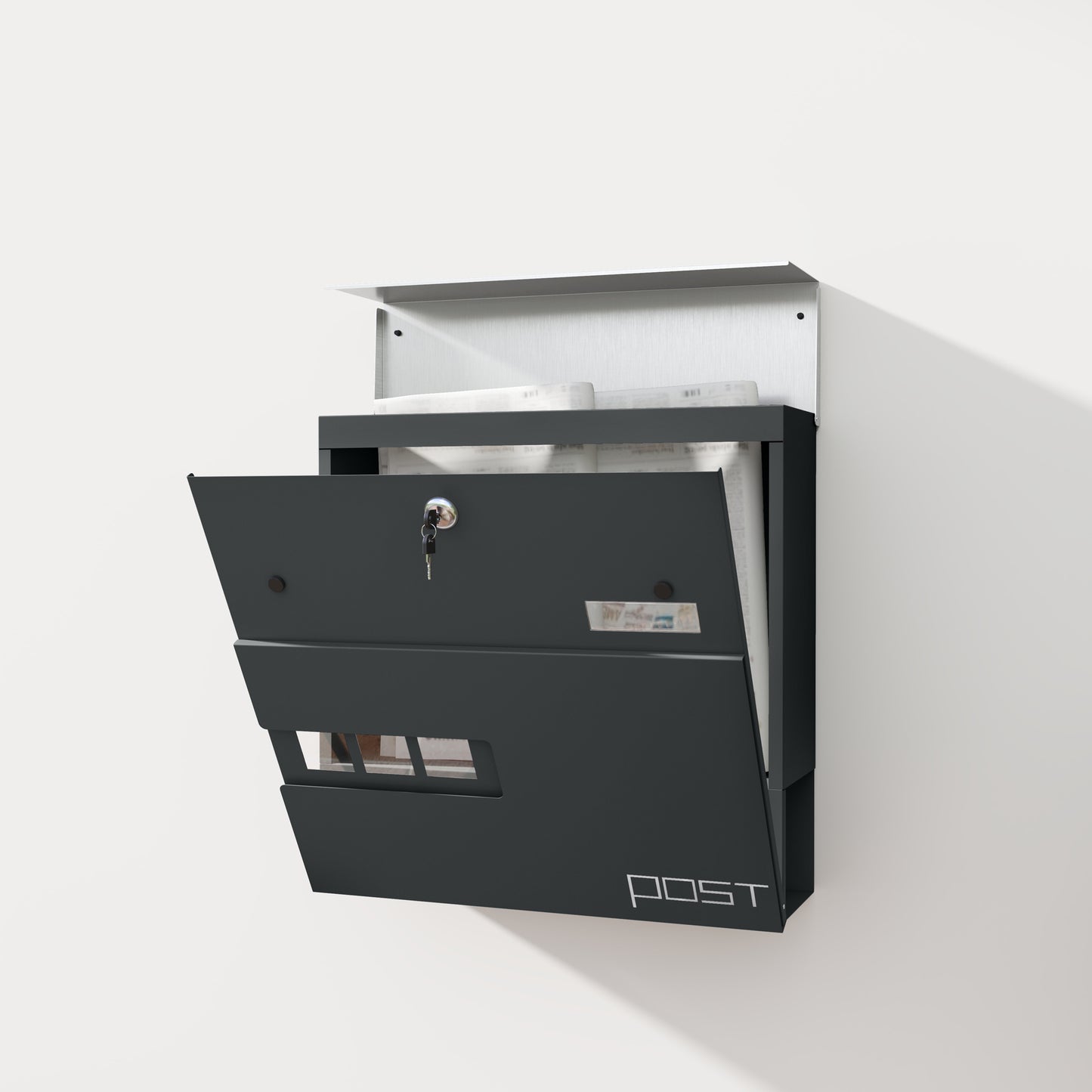 Locking Galvanised Steel Letterbox - Charcoal Grey/Black