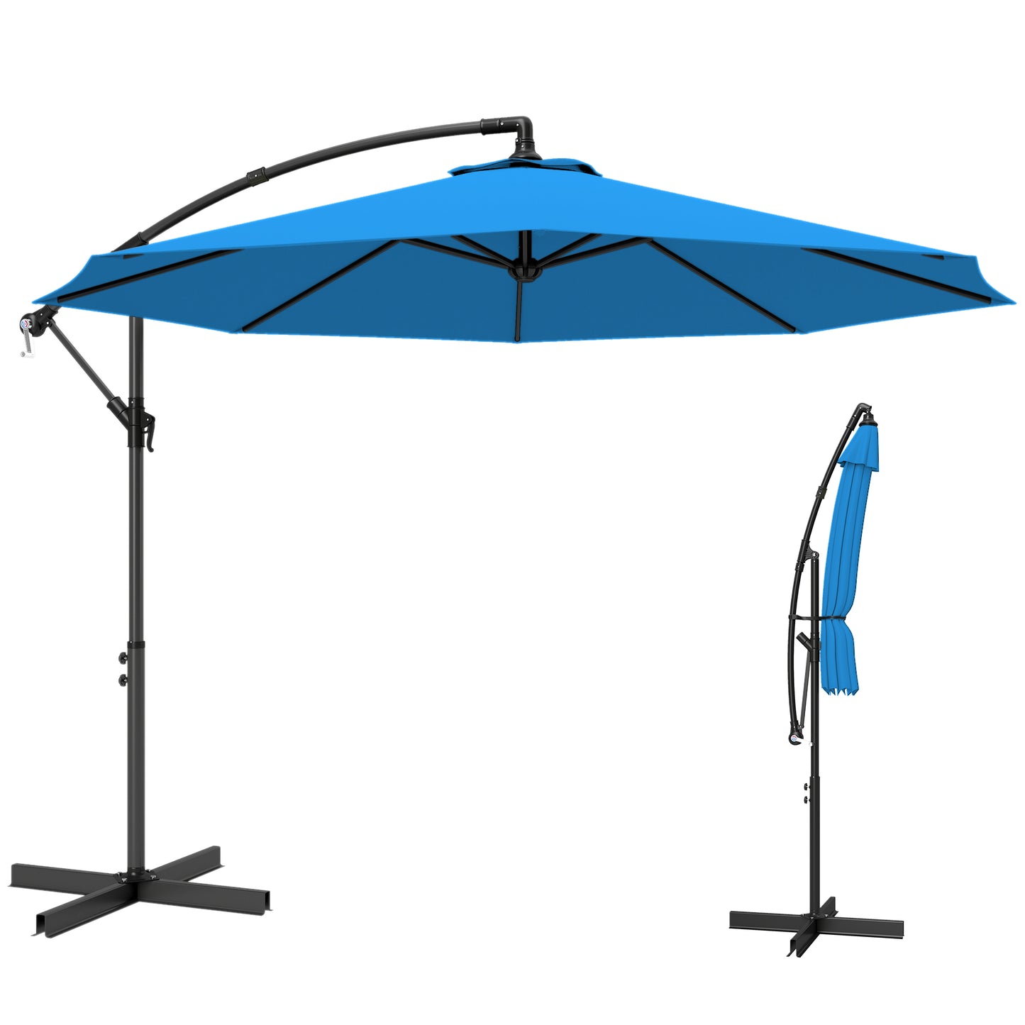 3m Overhanging Cantilever Parasol, with Cross Base - Blue