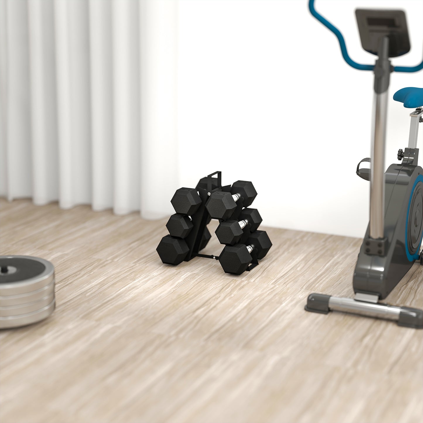 Hex Dumbbell Set with Weights Storage Rack, Rubber Coated Dumbbells, Non-Slip Chrome Handles