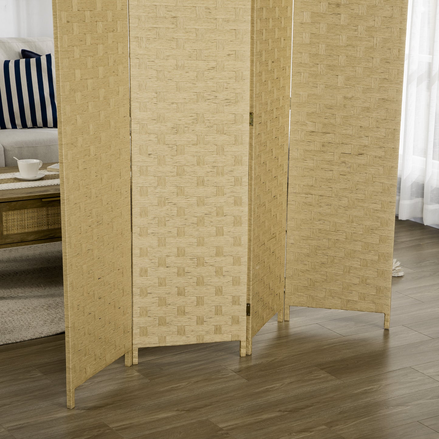 Wave Fibre Freestanding Folding Privacy Screen Panels, Room Divider, Brown