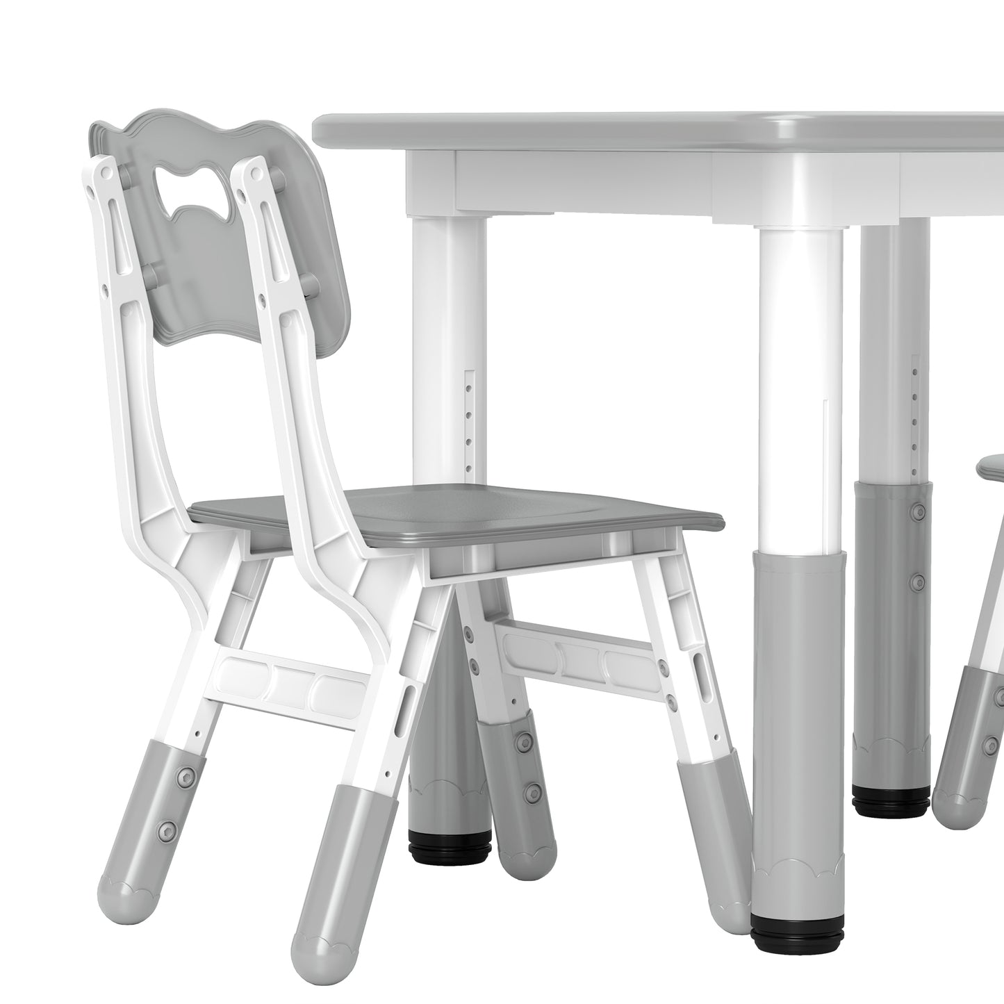 Height Adjustable Toddler Table and Chair Set, 3 Pcs Children Activity Table w/ 2 Chairs, for Playroom, Bedroom - Grey