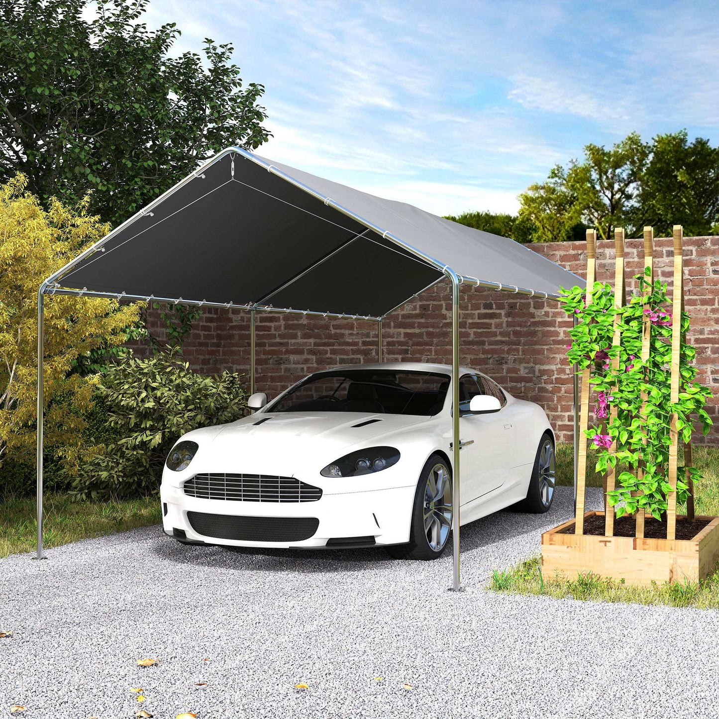3 x 6m Heavy Duty Carport Garage Car Shelter Galvanized Steel Outdoor Open Canopy Tent Water UV Resistant Waterproof, Grey