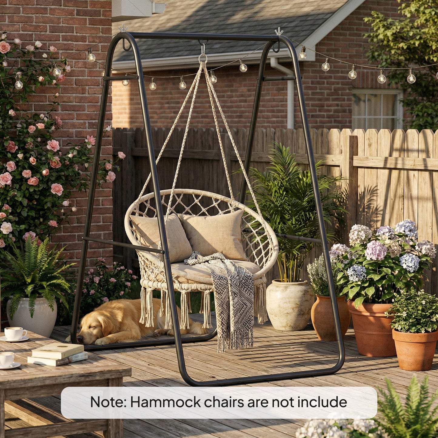 Hammock Chair Stand Only 150KG Load Capacity for Indoor Outdoor, Black