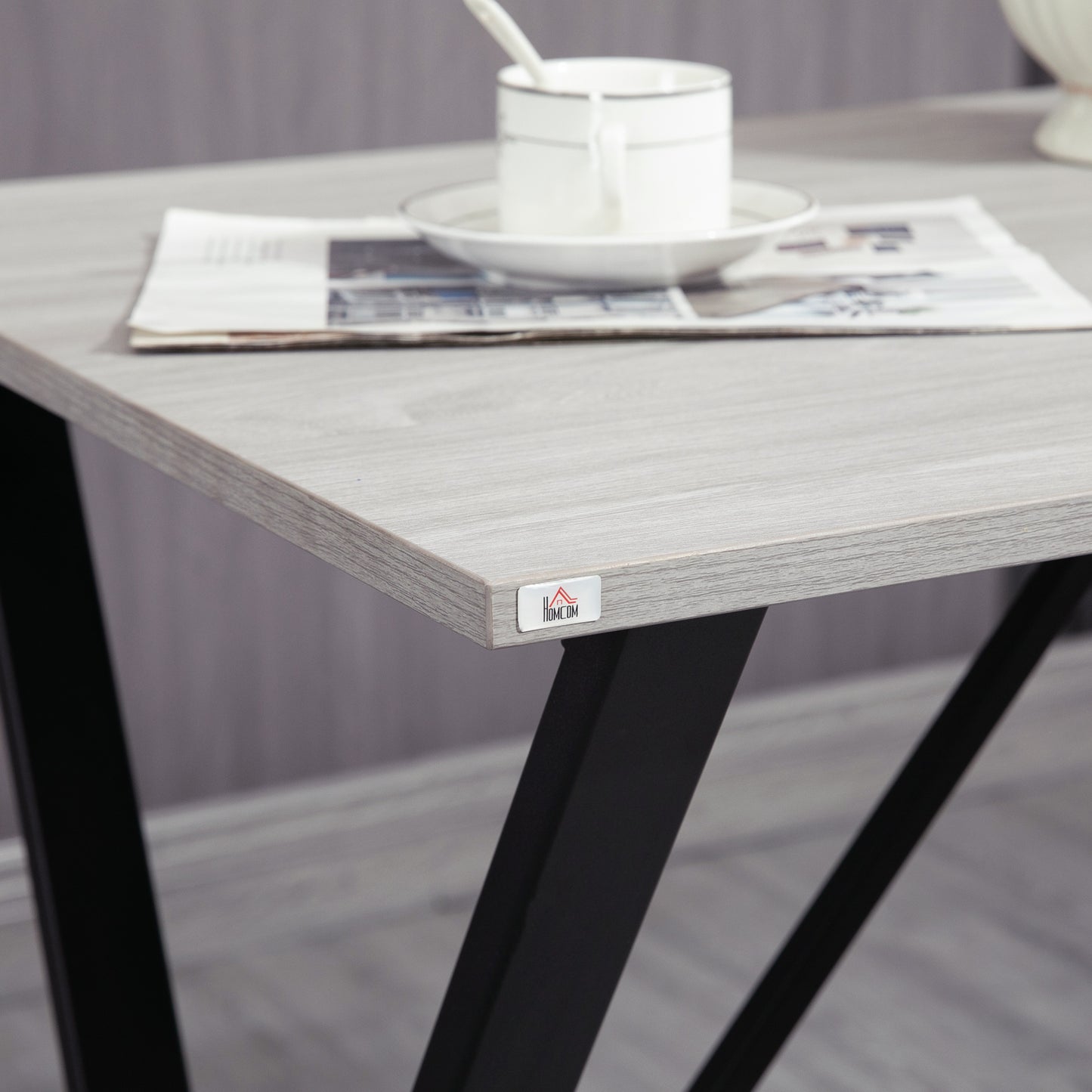 120 cm Rectangular Bar Table for 4 People, Modern Breakfast Bar Table with Wood Effect Tabletop, Steel Legs