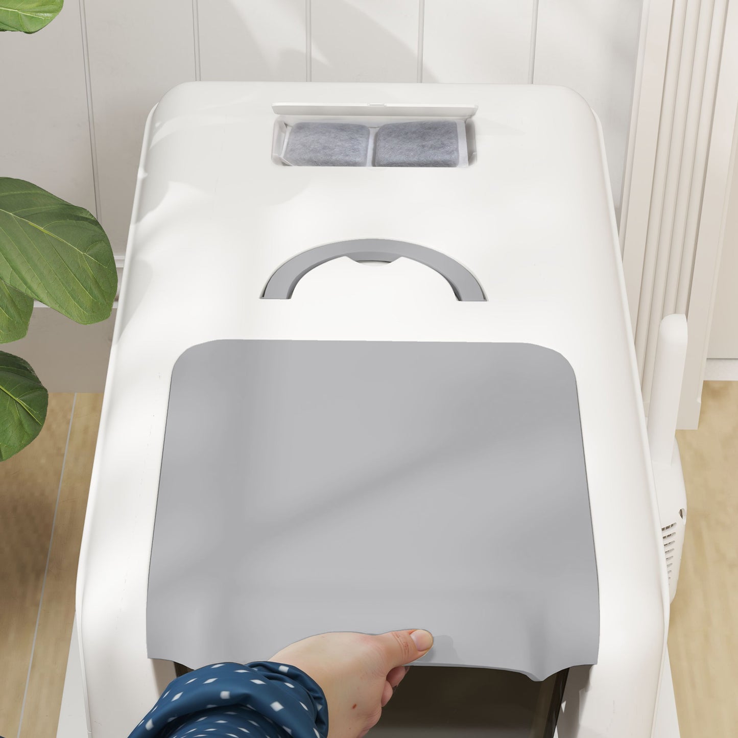 Stainless Steel Cat Litter Box with Removable Lid, Scoop, Filter Bags, for Larger Cats, White